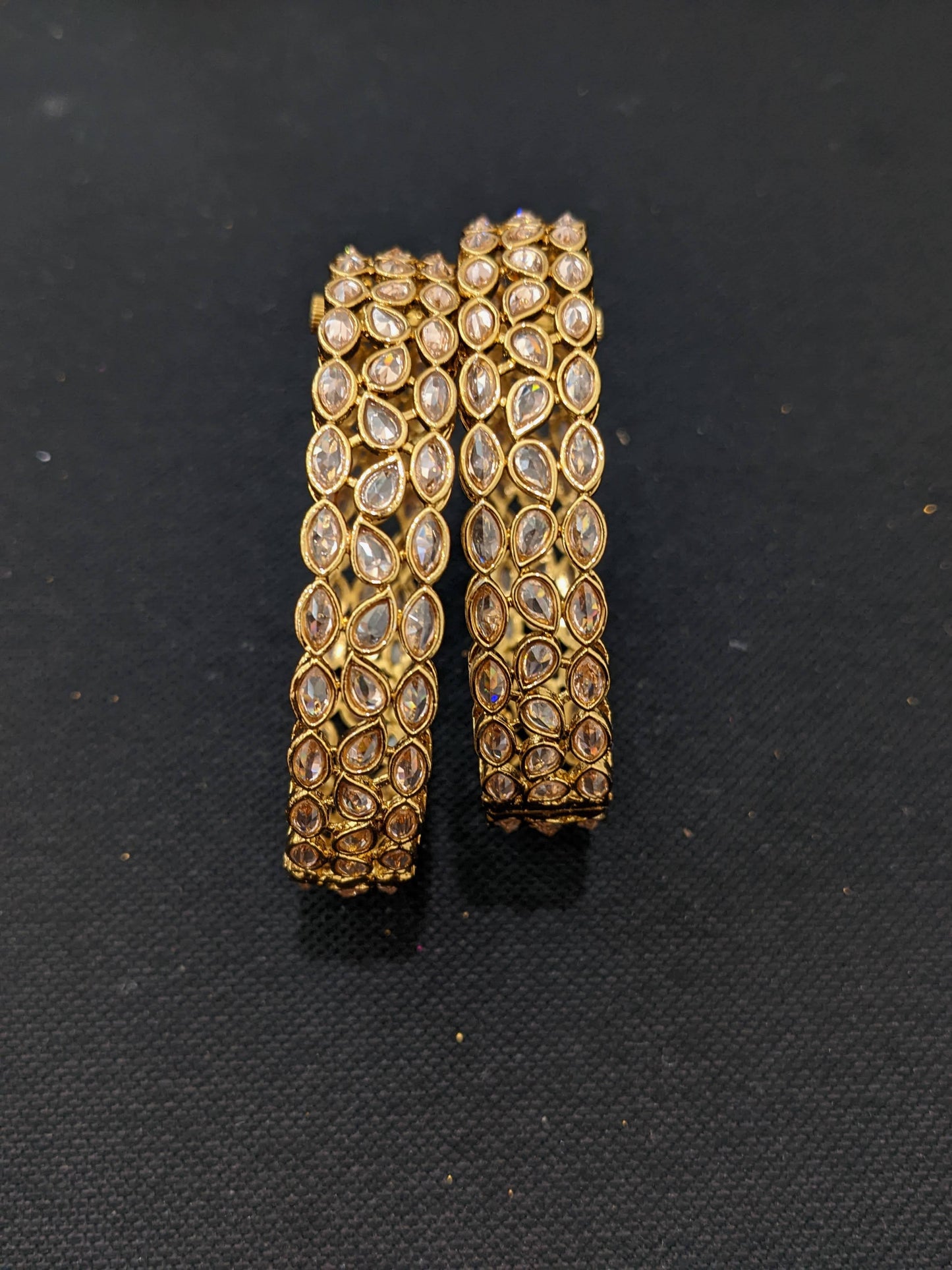 Triple line Mehandi polish Polki stone Bangles - 2x4 size