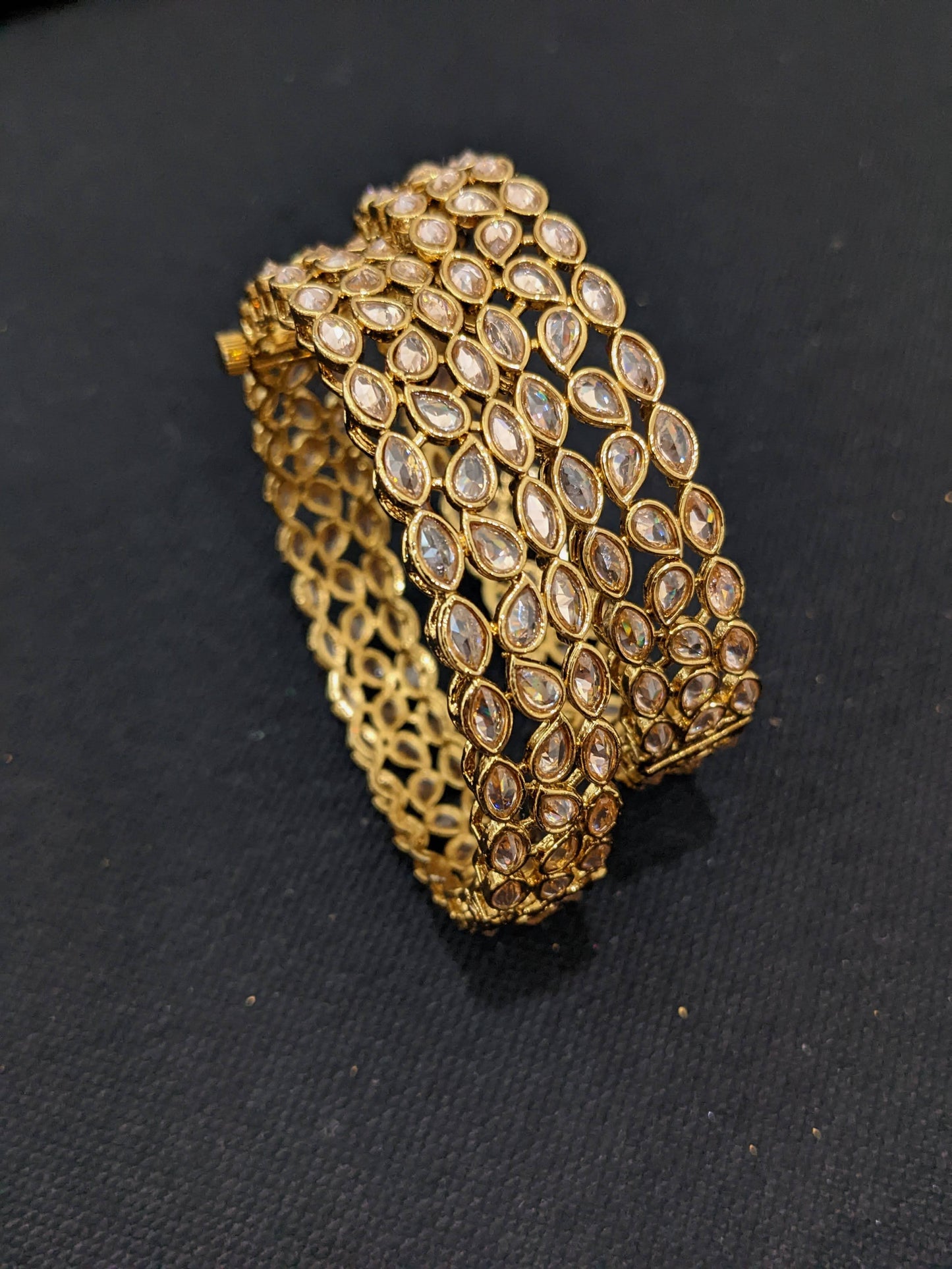 Triple line Mehandi polish Polki stone Bangles - 2x4 size