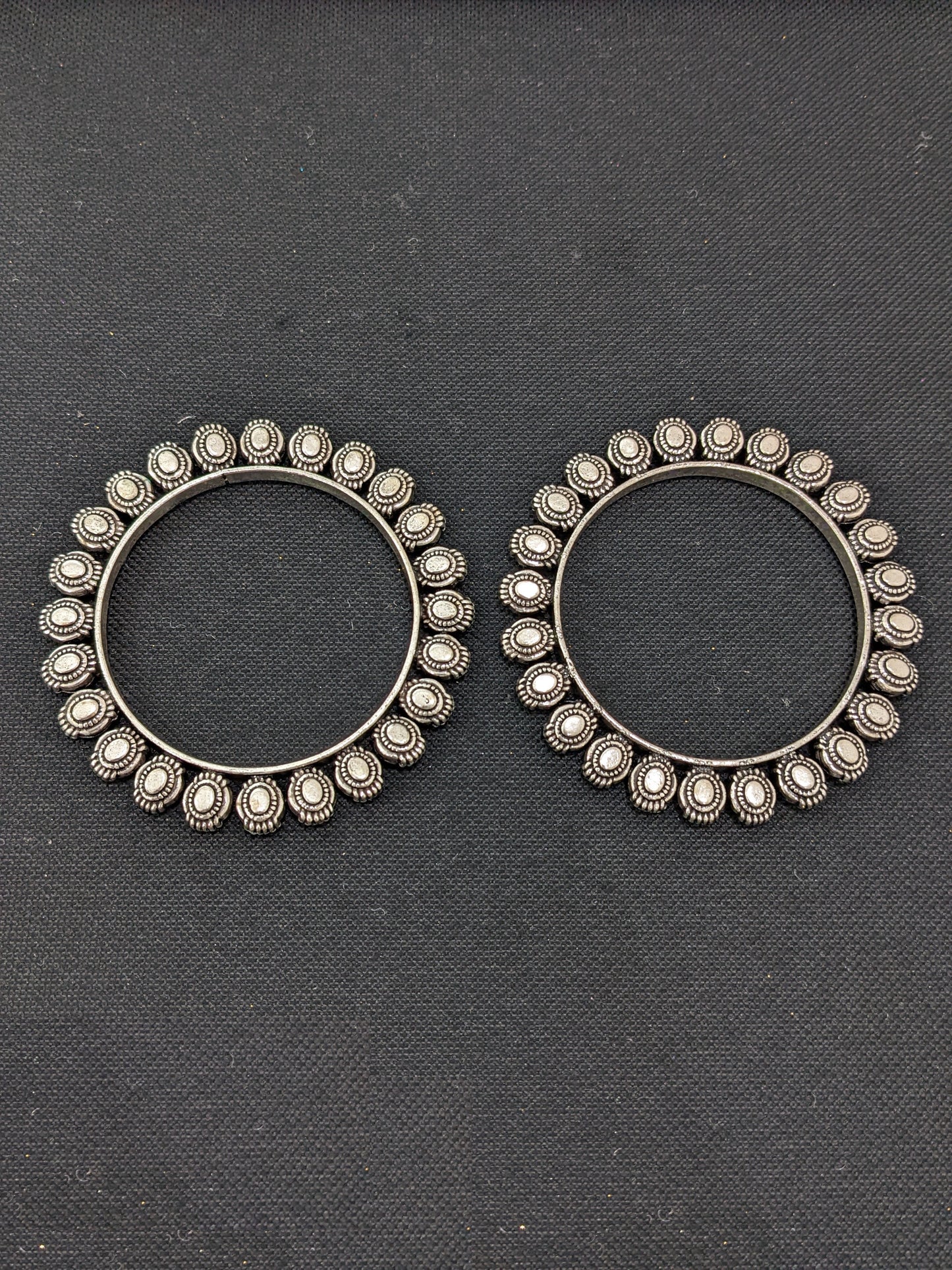 Oxidized silver pair bangles - Oval design