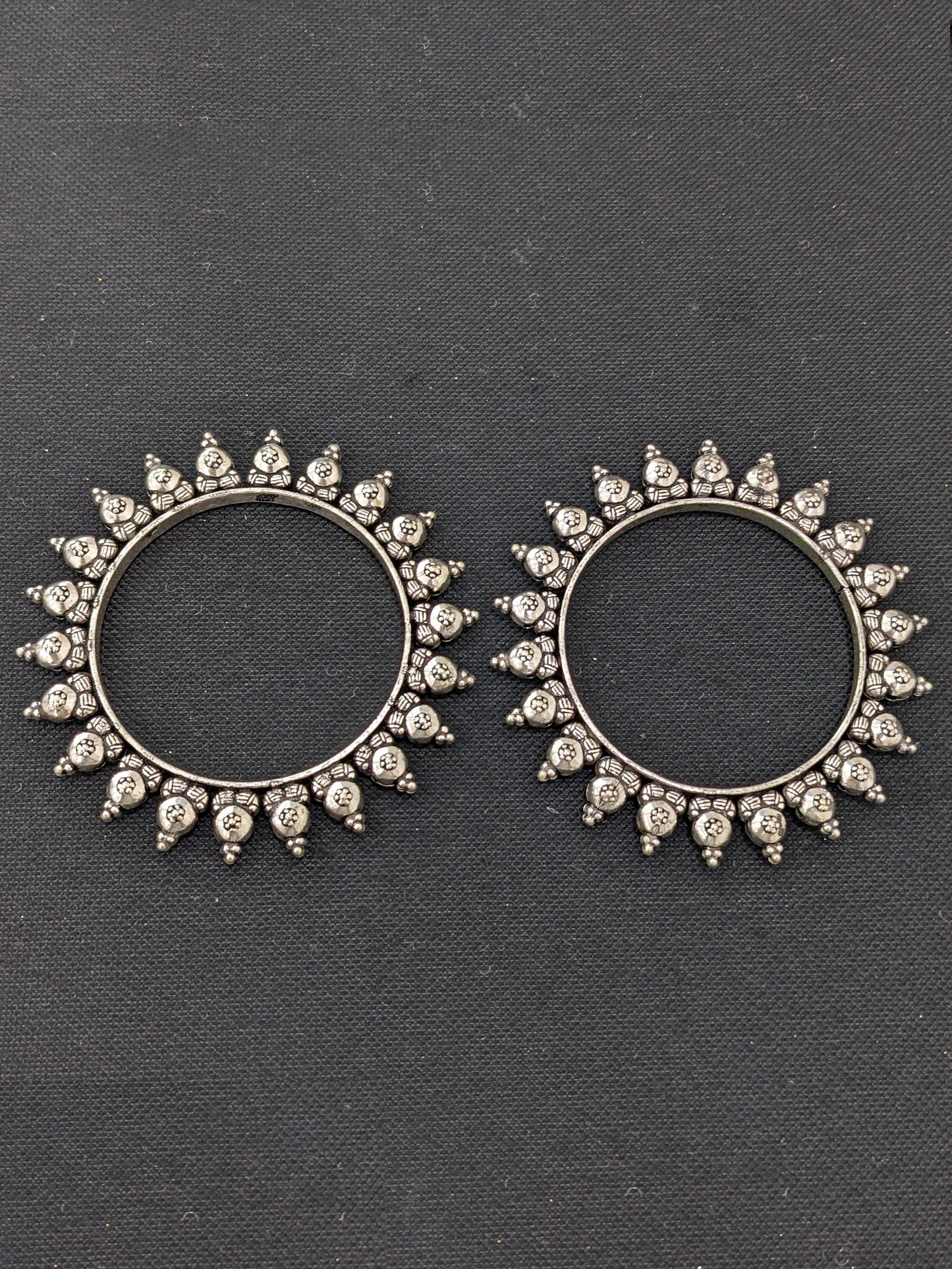 Oxidized silver pair bangles - Flower ball design