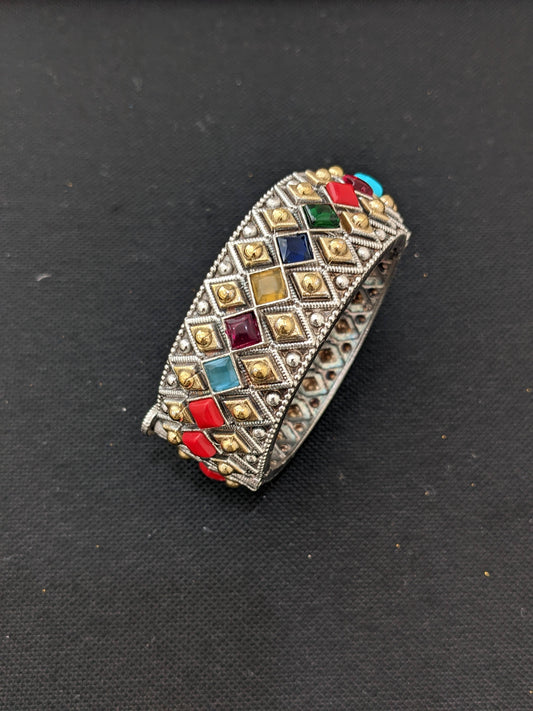 Dual tone German silver designer bangle kada