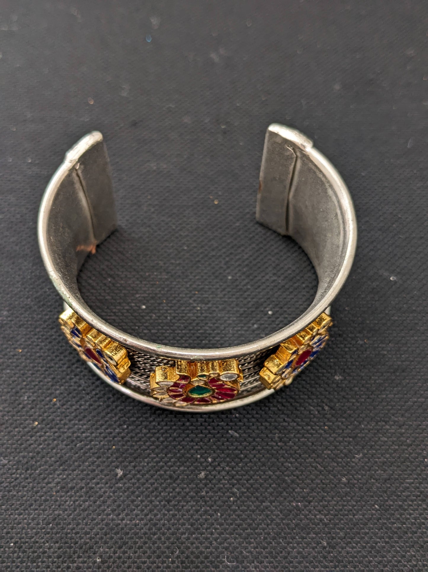 Jadau kundan oxidized silver cuff kada