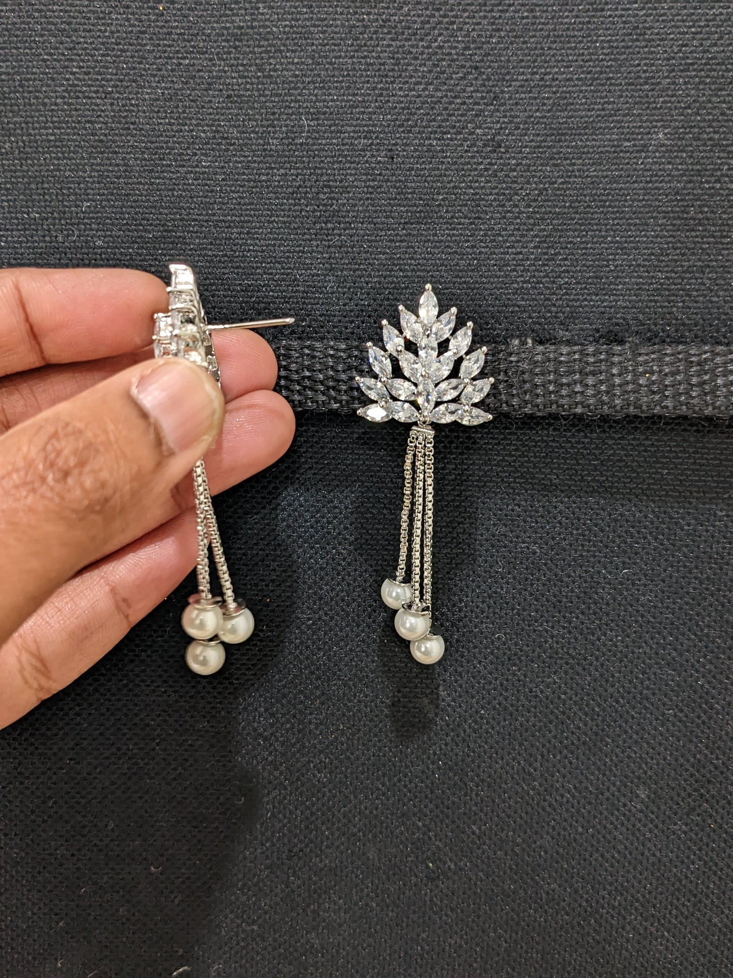 White CZ Tassel Dangle Earrings