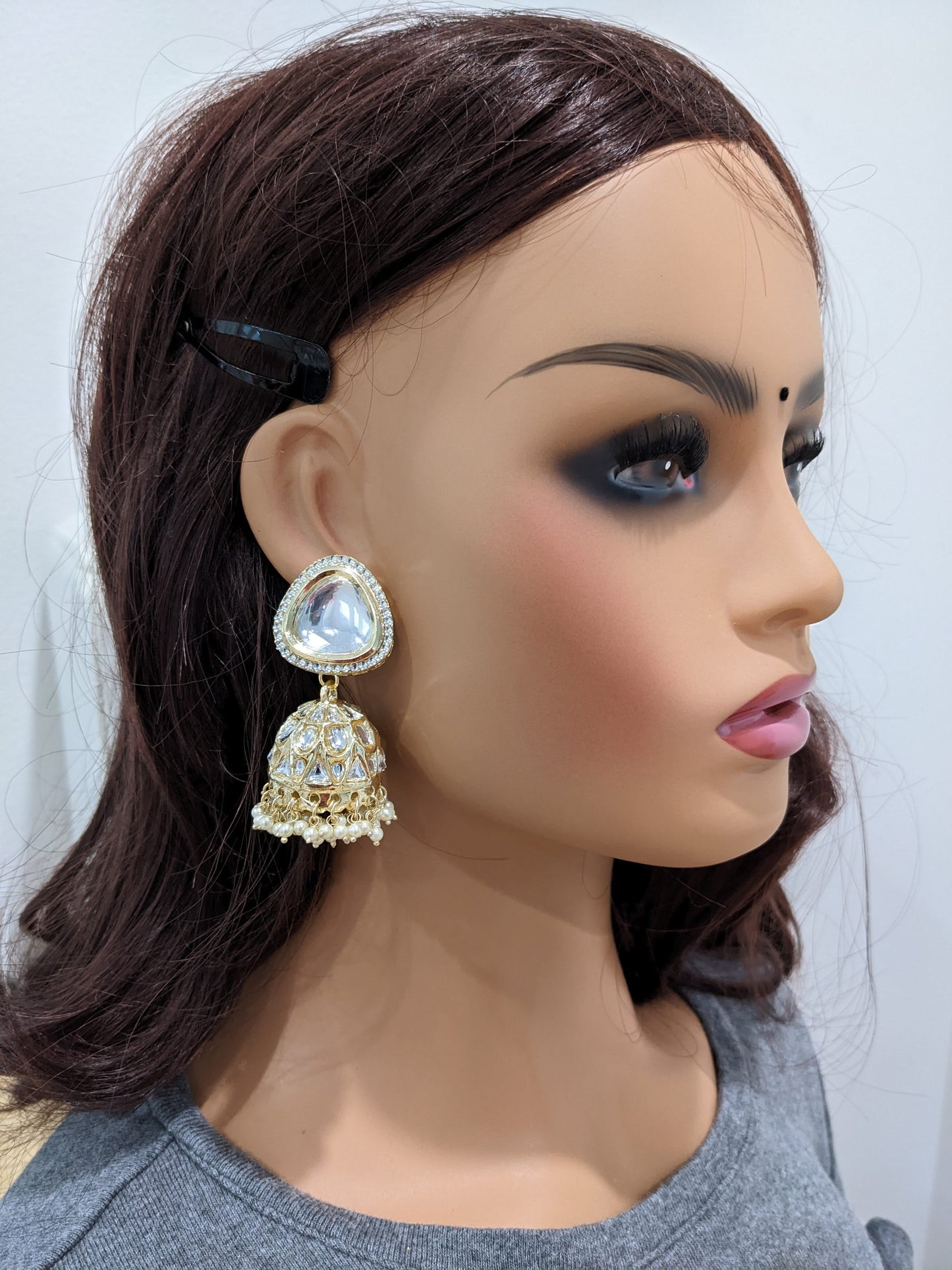 Large Kundan Stud Jhumka Earrings