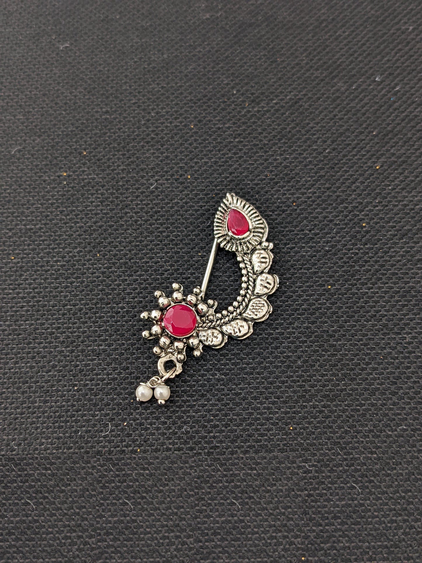Oxidized silver Long clip on Nose Pin