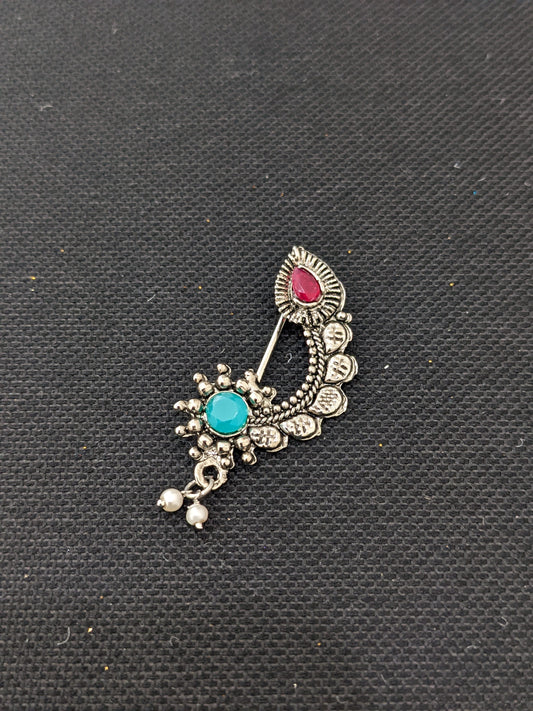 Oxidized silver Long clip on Nose Pin