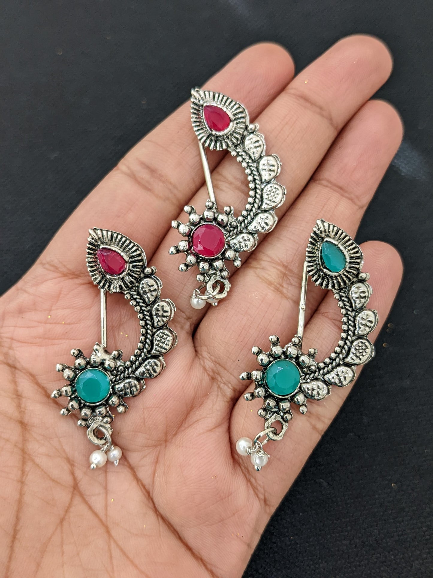 Oxidized silver Long clip on Nose Pin
