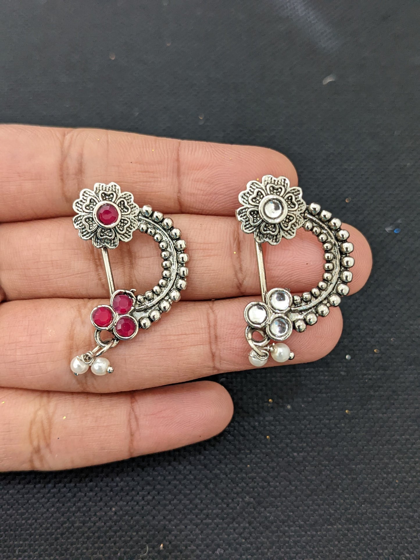 Oxidized silver Medium size clip on Nose Pin