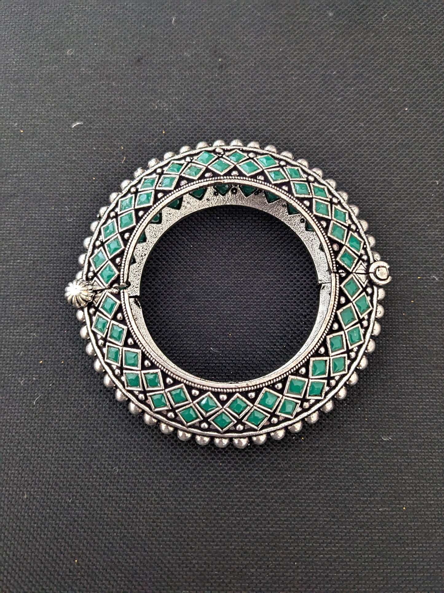 Oxidized Silver Polki stone bangle kada bracelet