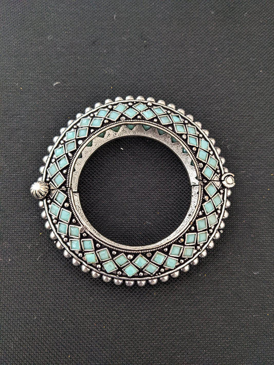 Oxidized Silver Polki stone bangle kada bracelet