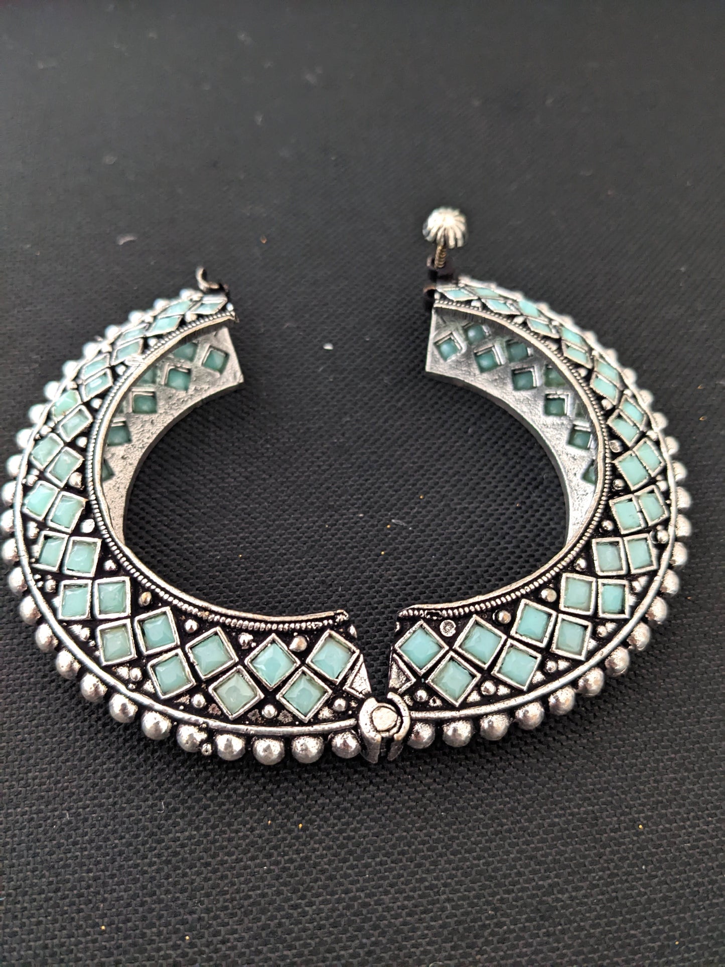 Oxidized Silver Polki stone bangle kada bracelet