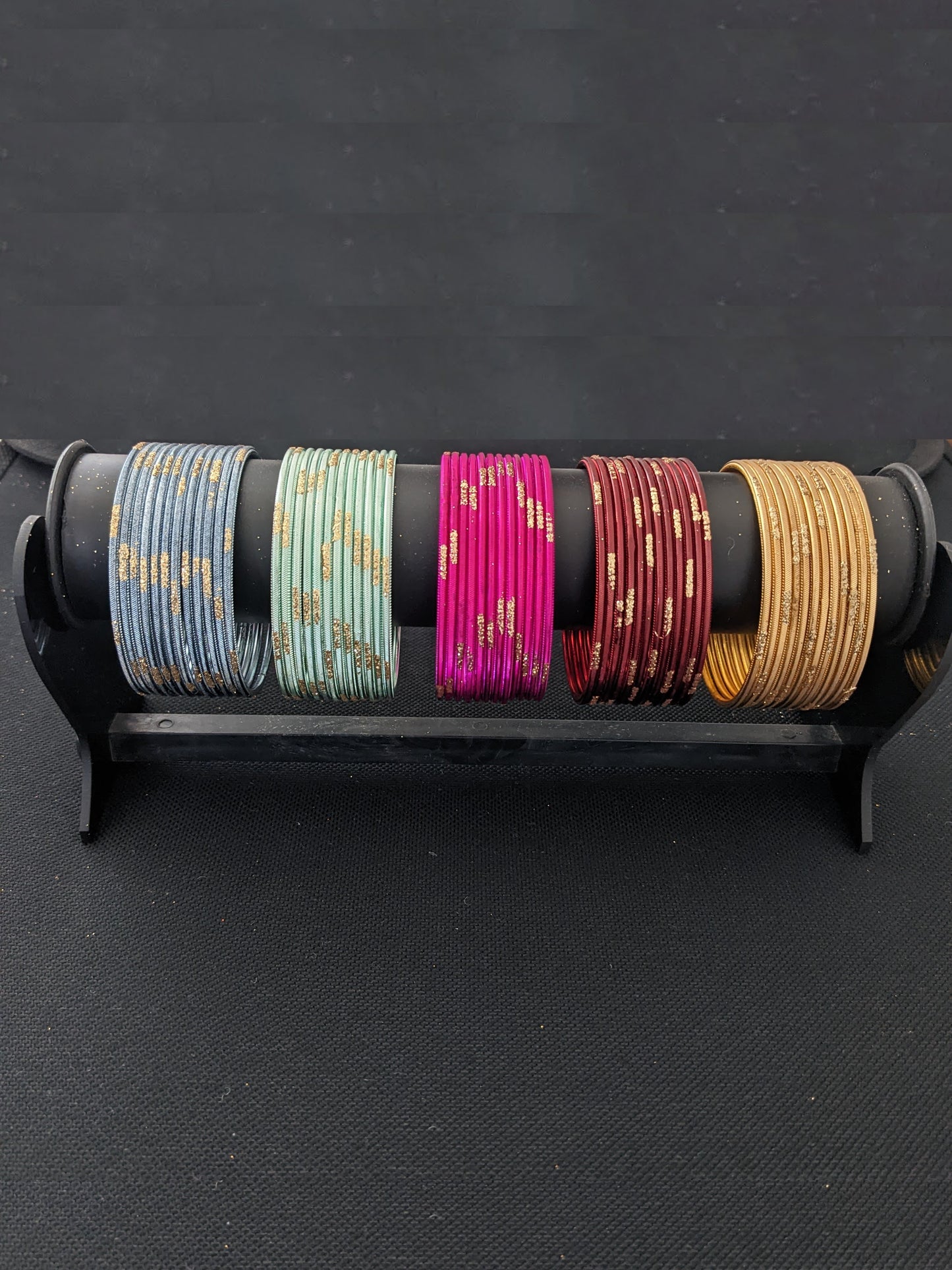 Gold glitter line Colorful Thin Metal Bangles - 1 dozen - Adult Size