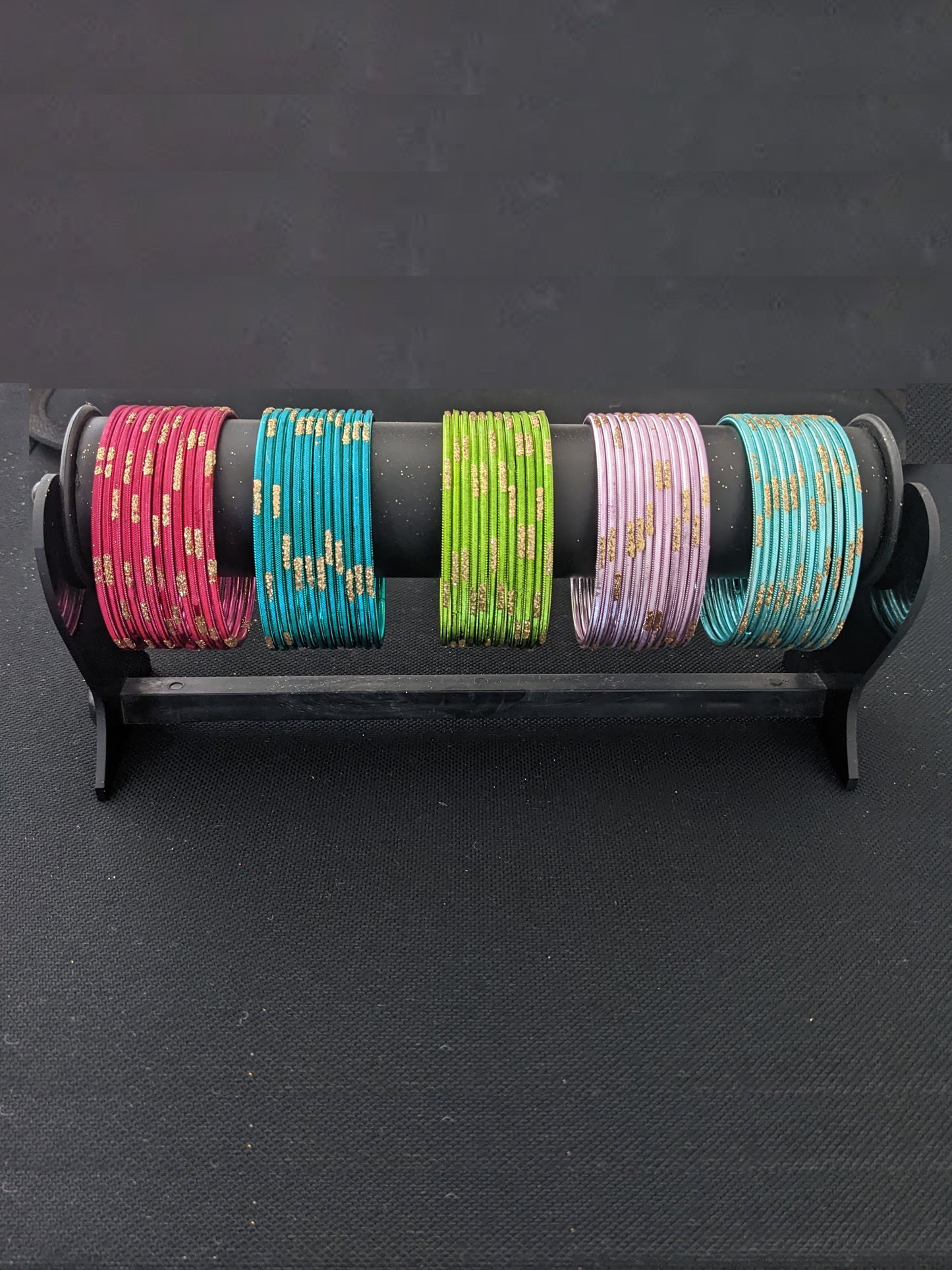 Gold glitter line Colorful Thin Metal Bangles - 1 dozen - Adult Size