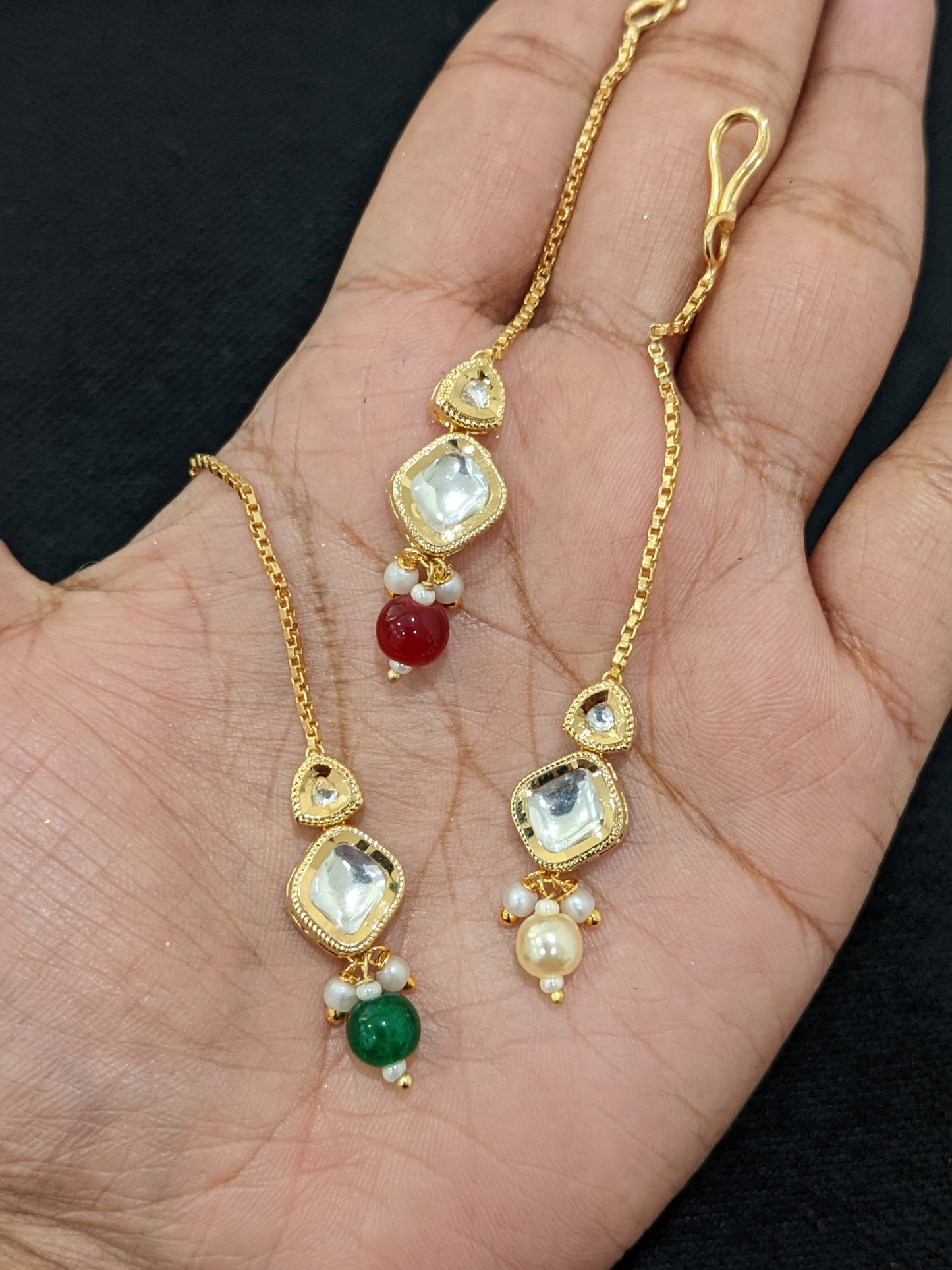 Bead dangle Kundan Maang Tikka