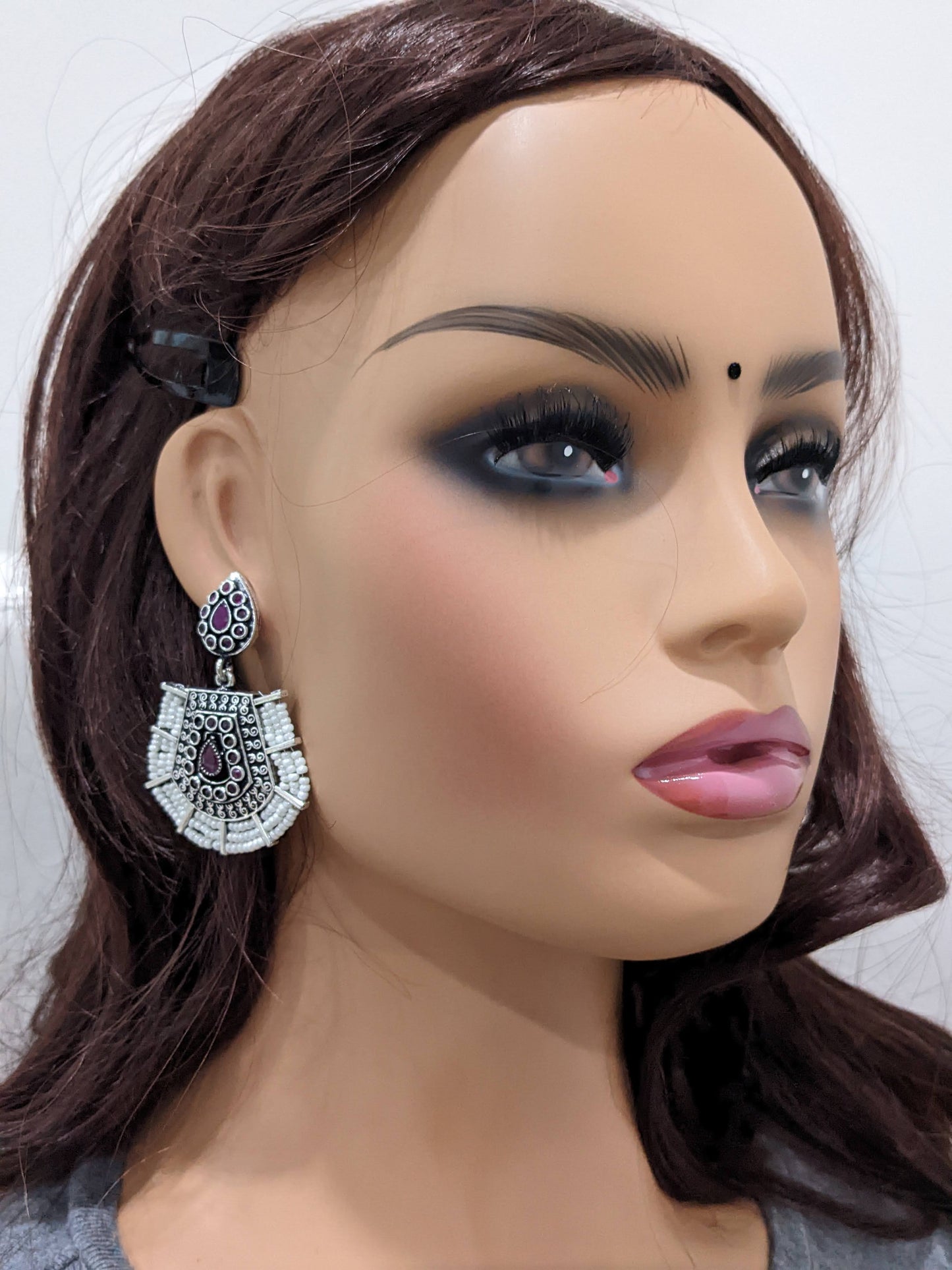 Oxidized silver designer Chandbali Earrings