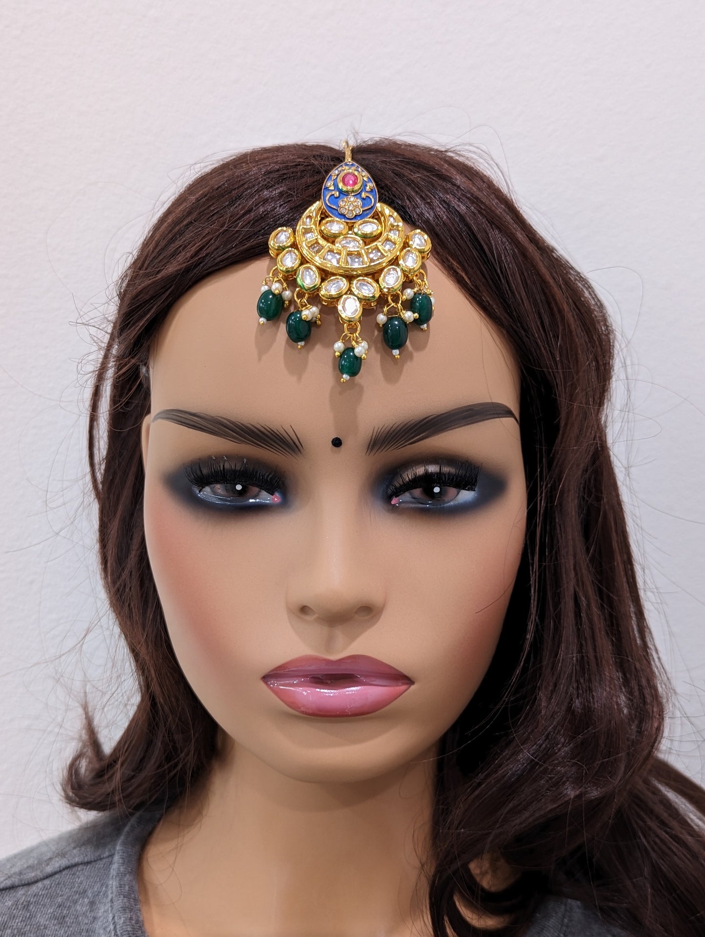 Meenakari Chandbali Kundan Maang Tikka