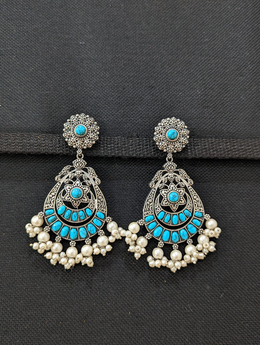 German Silver Pearl cluster Kemp Earrings