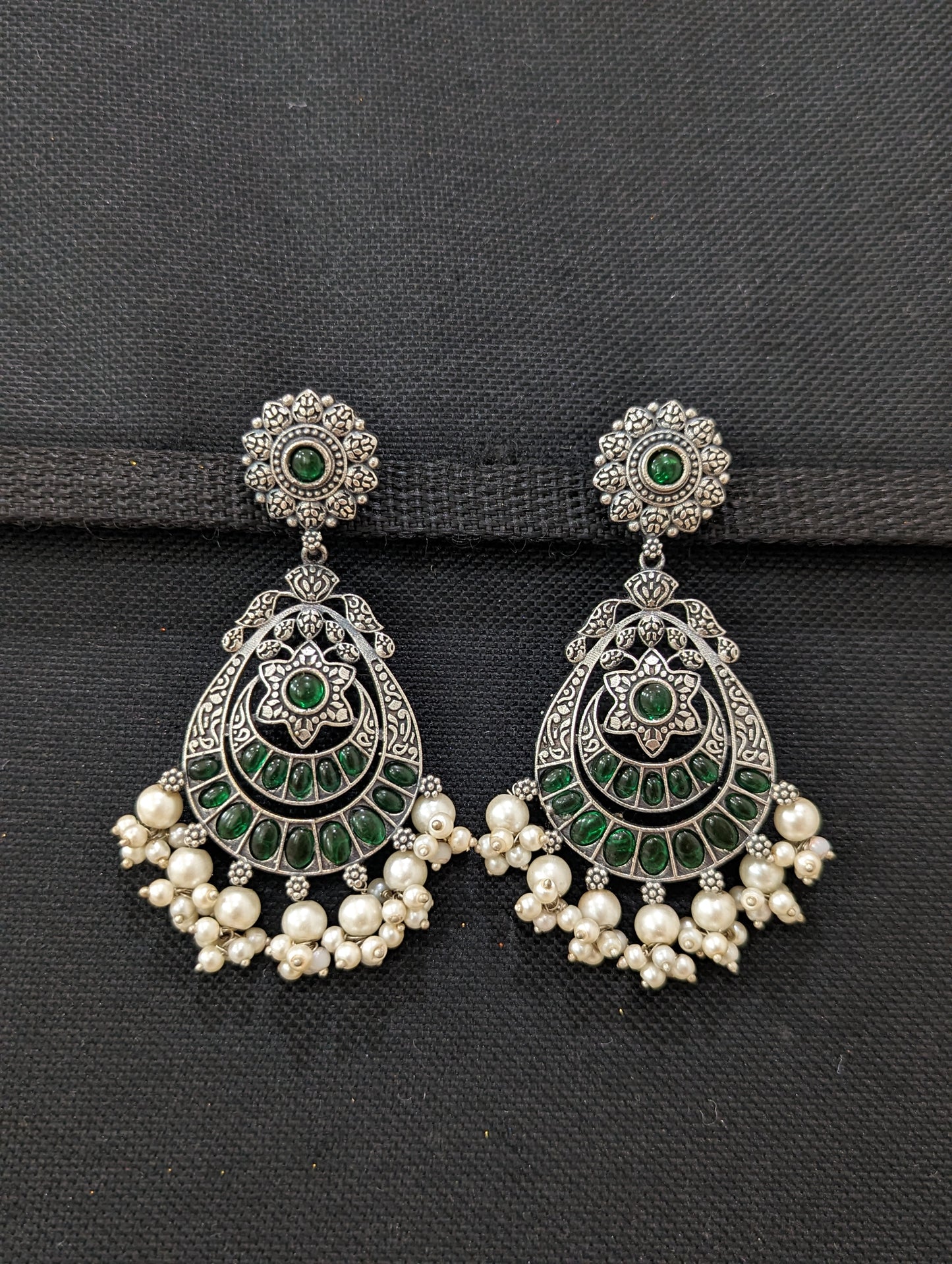 German Silver Pearl cluster Kemp Earrings