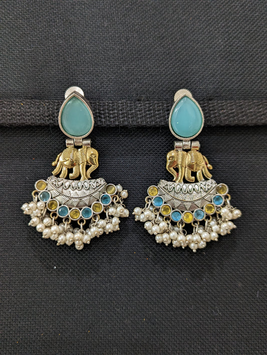 Dual tone German Silver Elephant Earrings