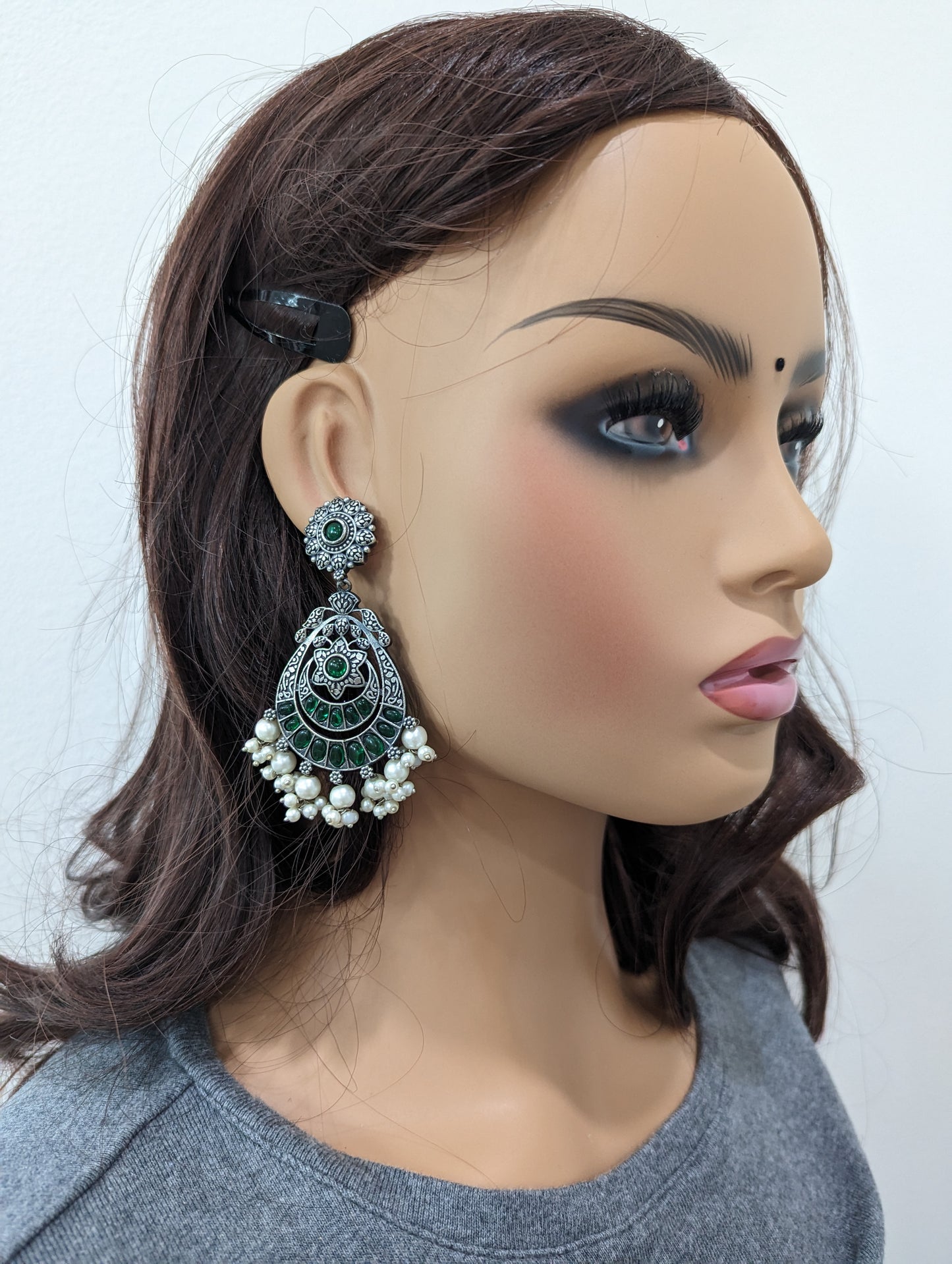 German Silver Pearl cluster Kemp Earrings