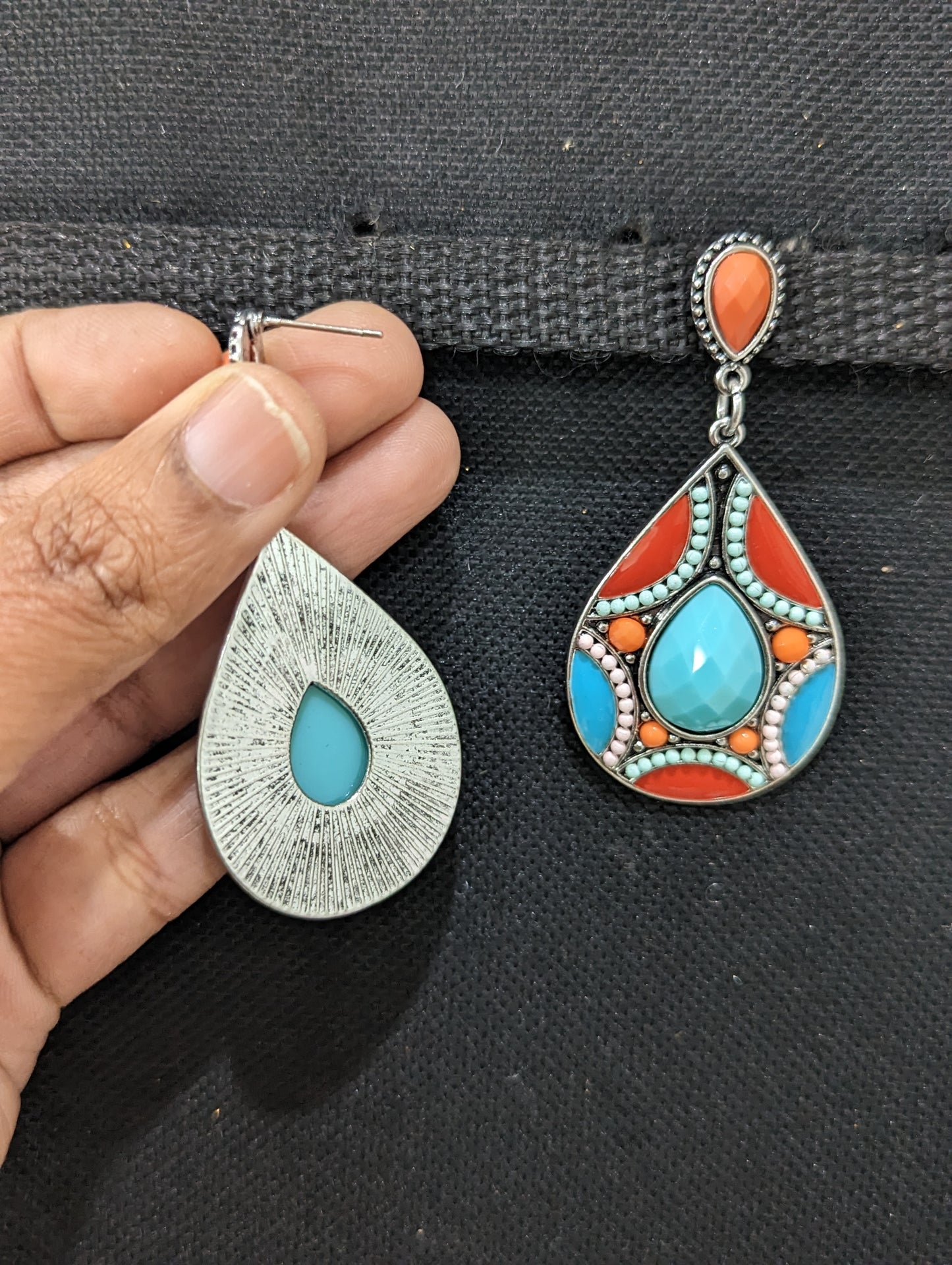 Colorful antique silver earrings