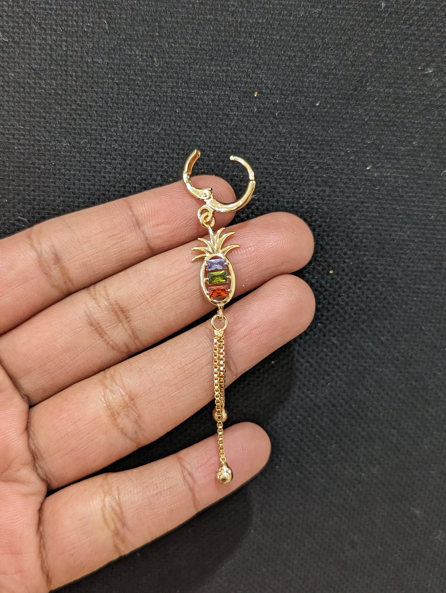 Pineapple design ring style dangle CZ earrings