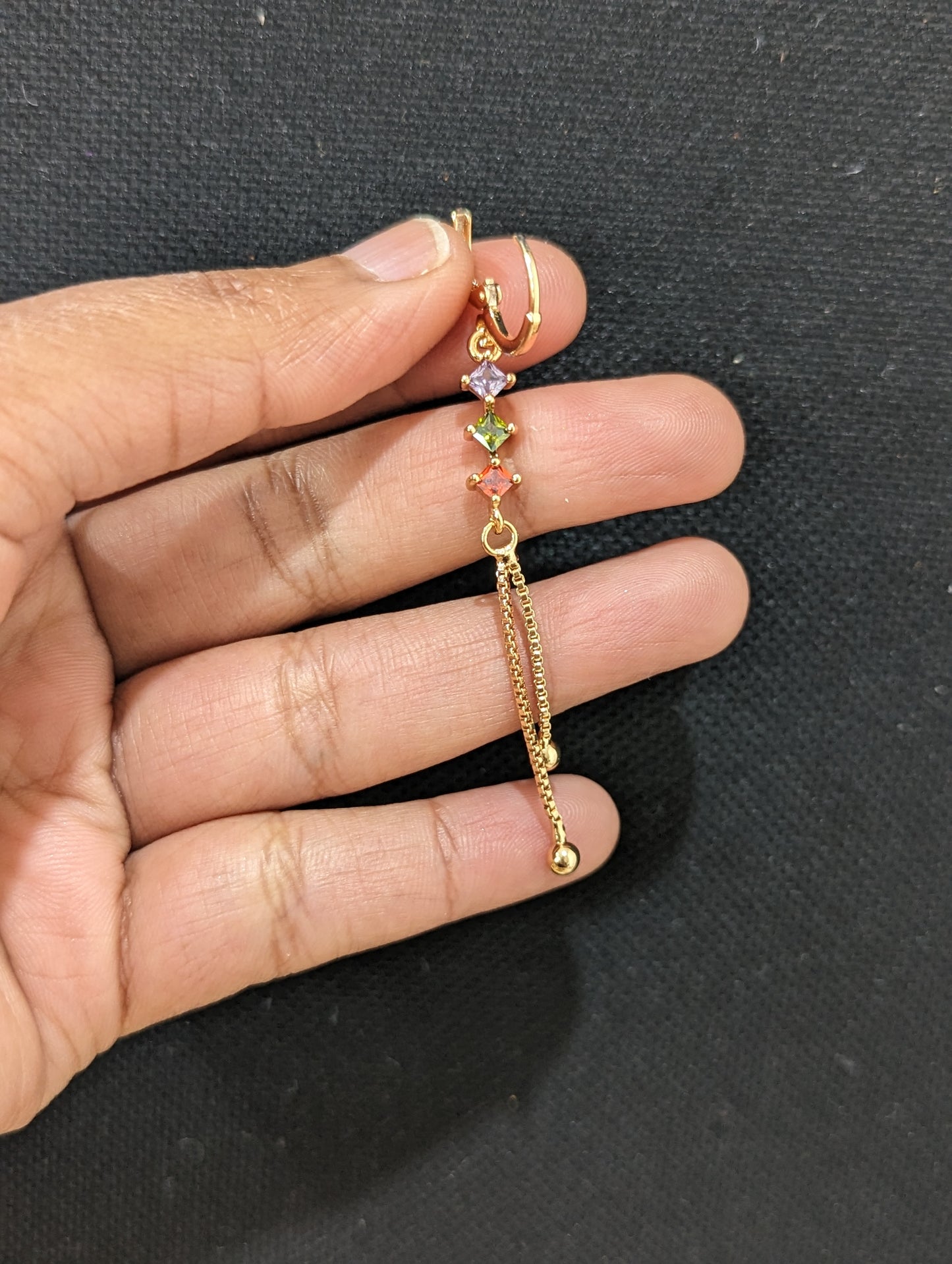 Diamond design ring style dangle CZ earrings - 2