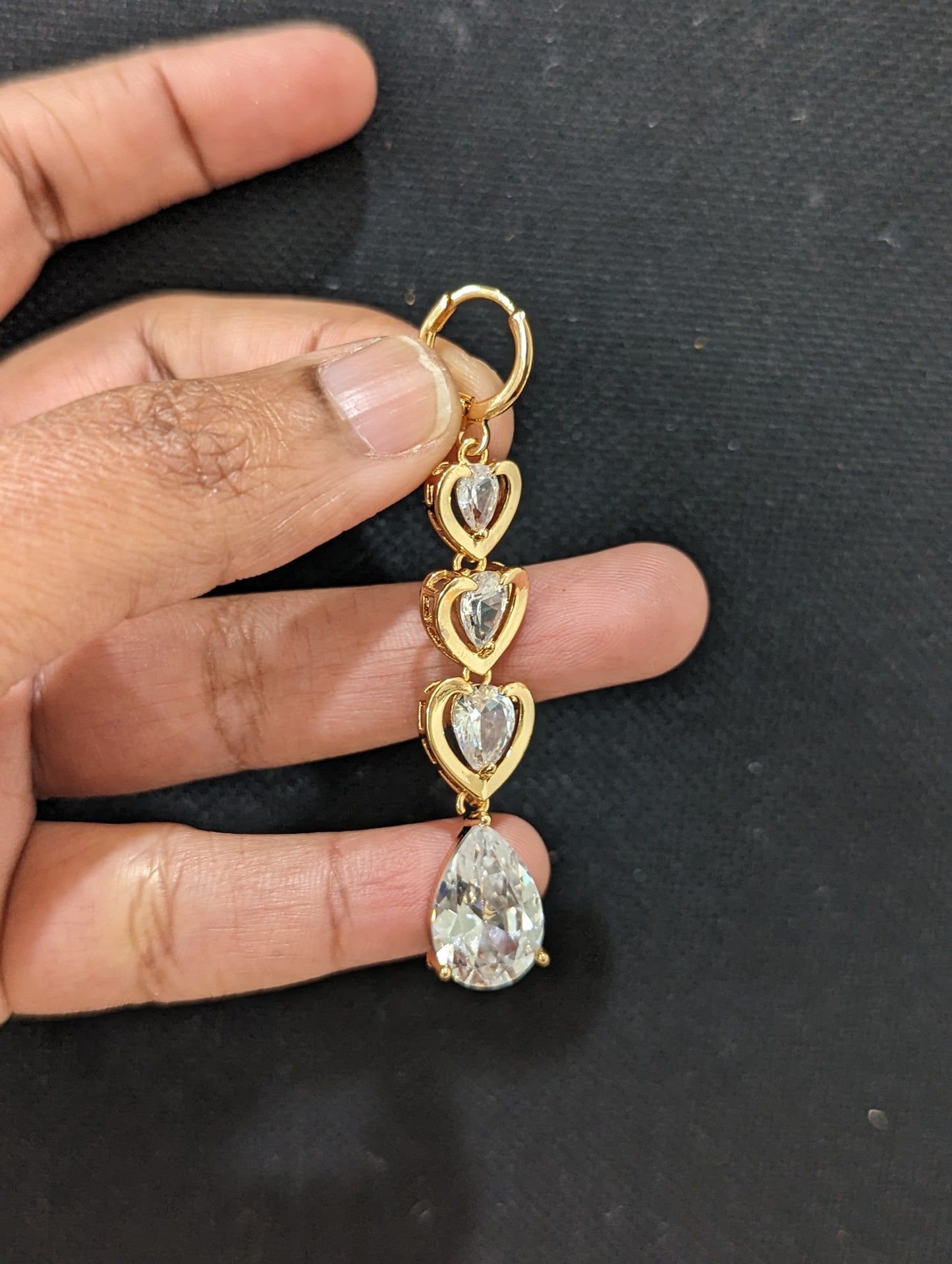 Heart design White CZ stone ring style drop earrings