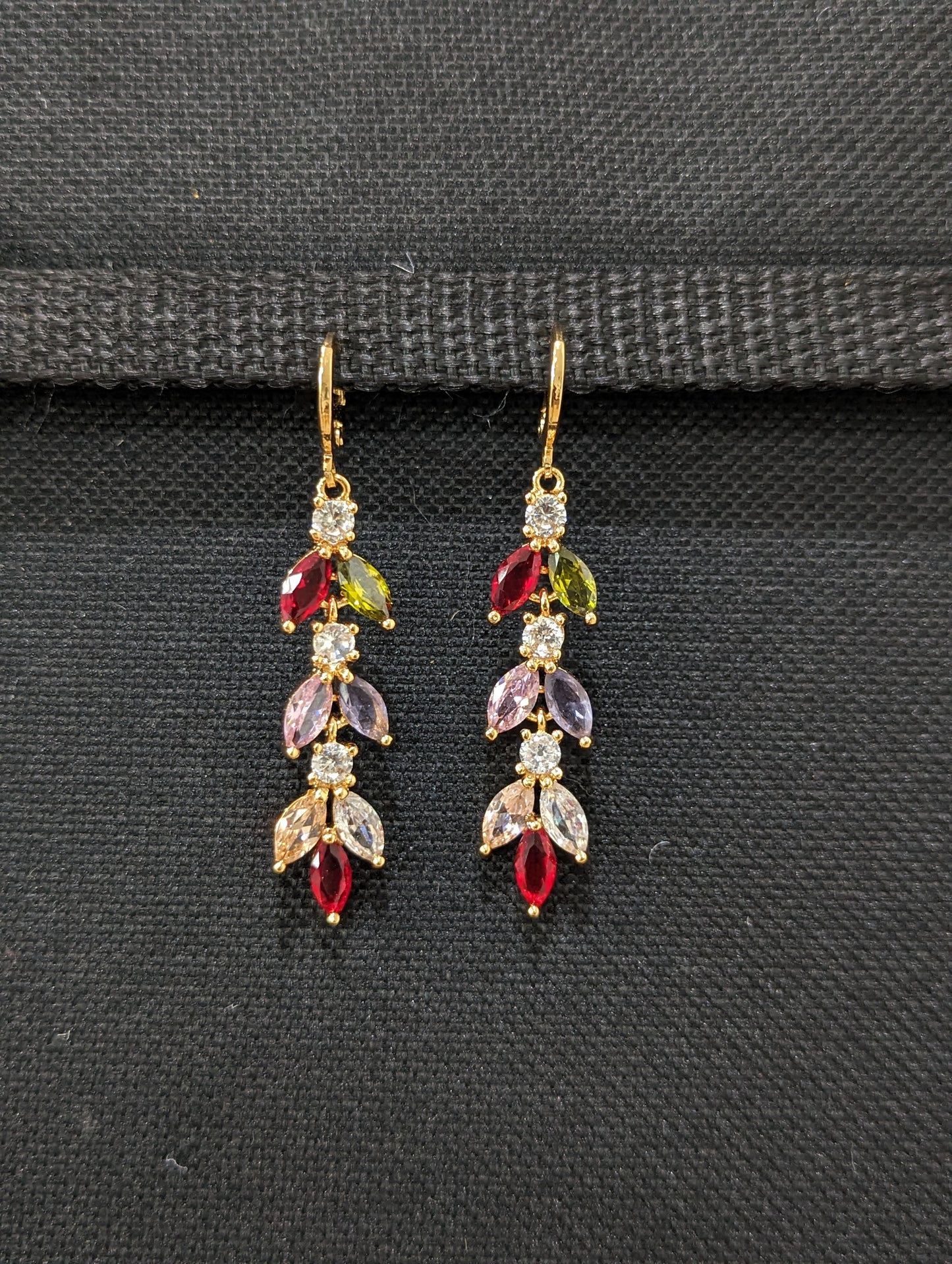 Teardrop design multi CZ stone ring style drop earrings