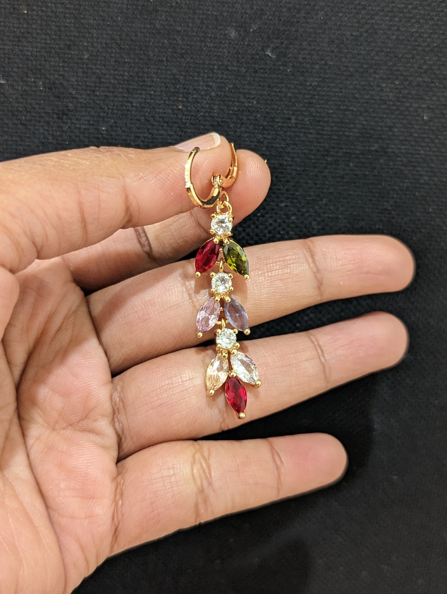 Teardrop design multi CZ stone ring style drop earrings