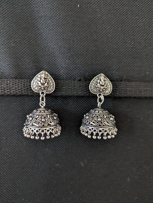 Oxidized silver God theme Jhumka Earrings - 5 designs - Simpliful