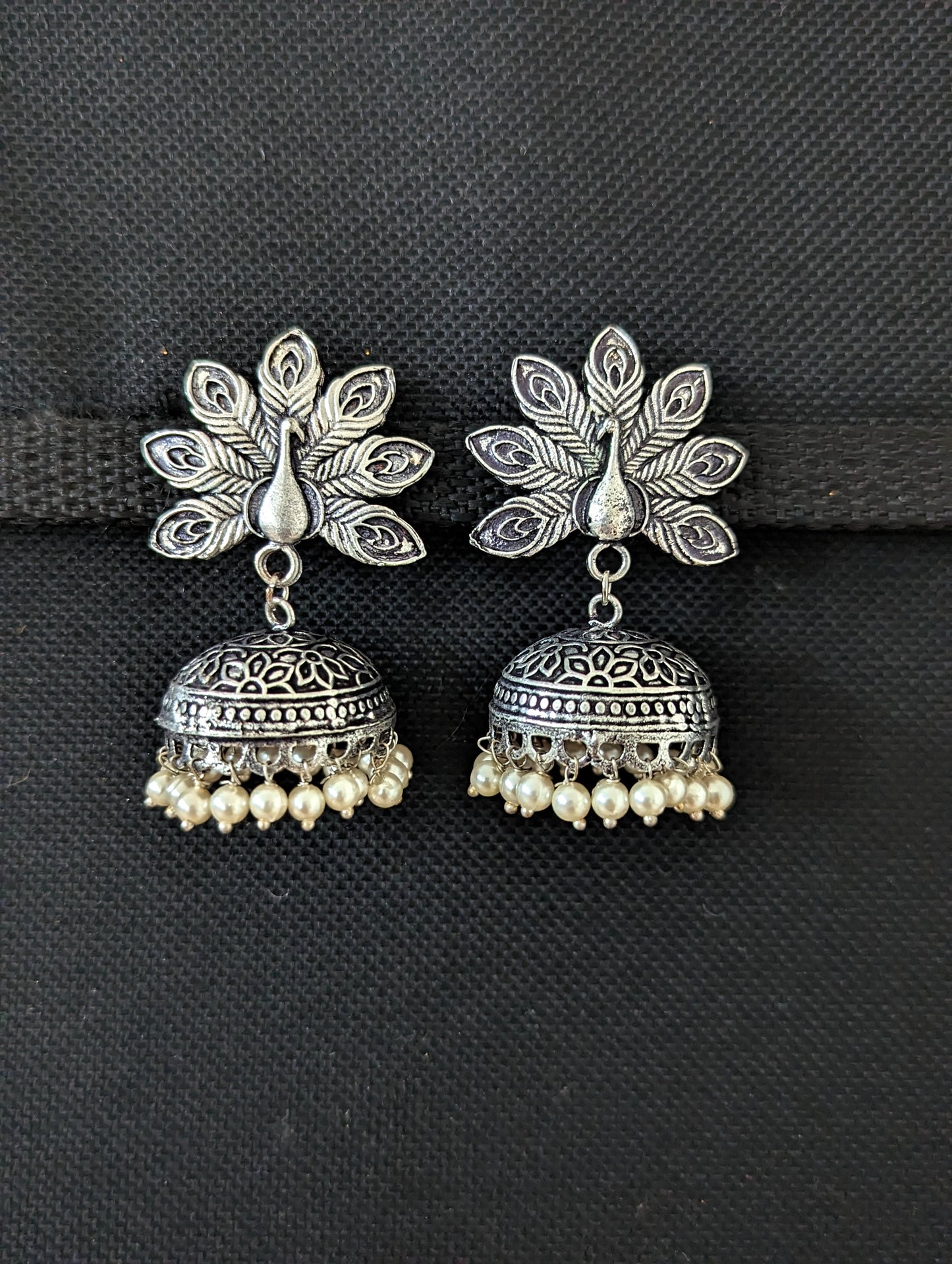 Color bead dangle oxidized silver Jhumka Earrings - 5 designs