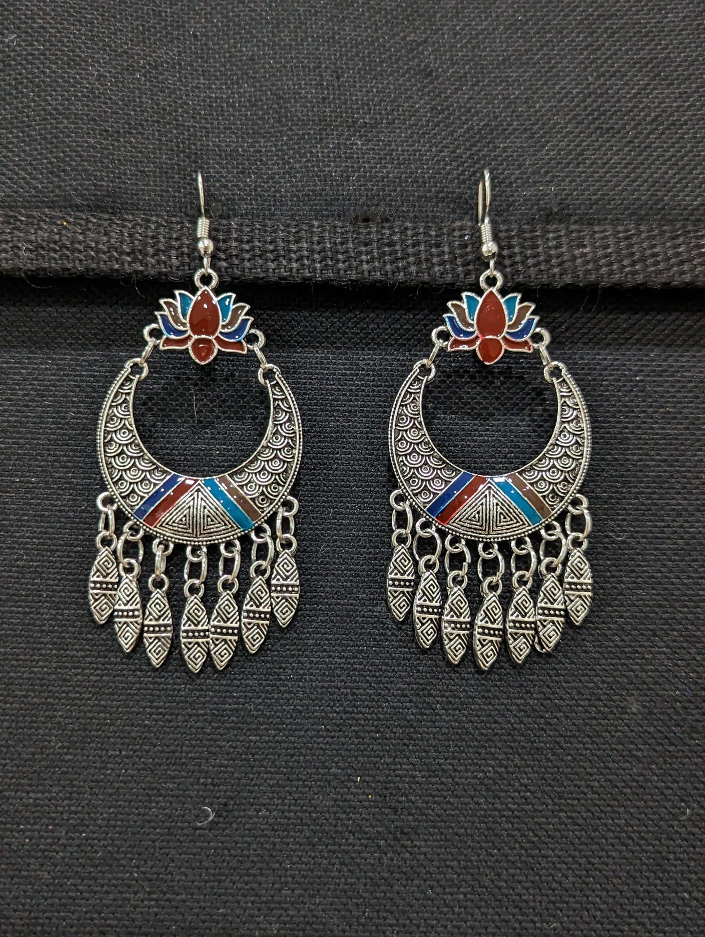 Antique silver enamel hook drop Earrings - 4 designs - Simpliful