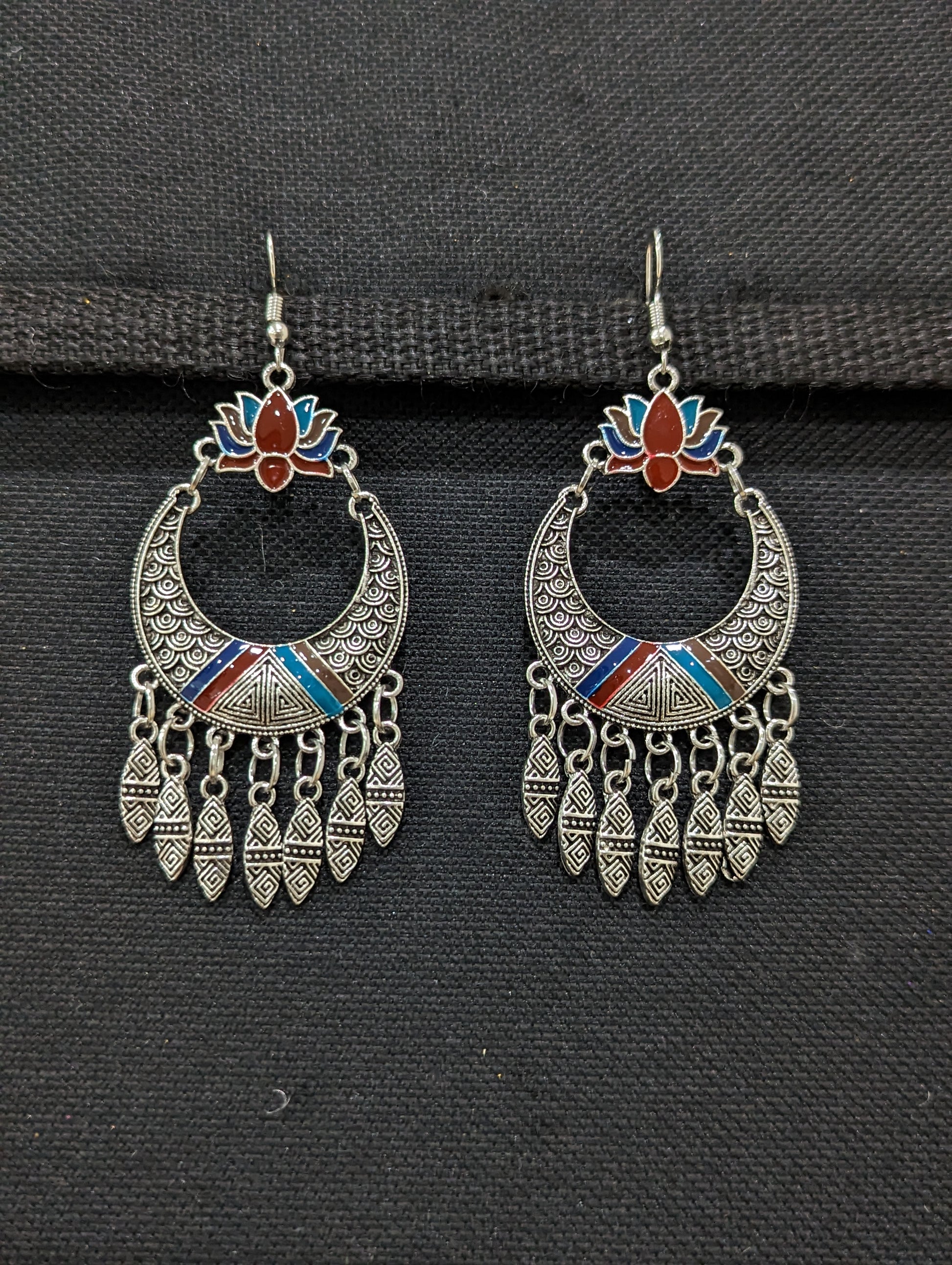 Antique silver enamel hook drop Earrings - 4 designs - Simpliful