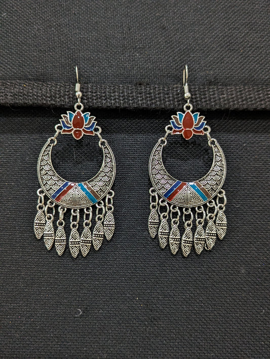 Antique silver enamel hook drop Earrings - 4 designs - Simpliful