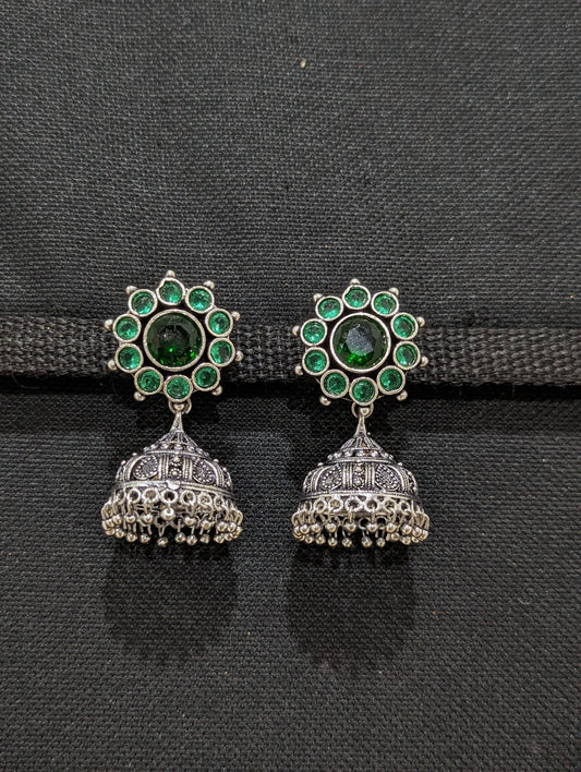 Oxidized silver CZ jhumka earrings - 2 designs - Simpliful