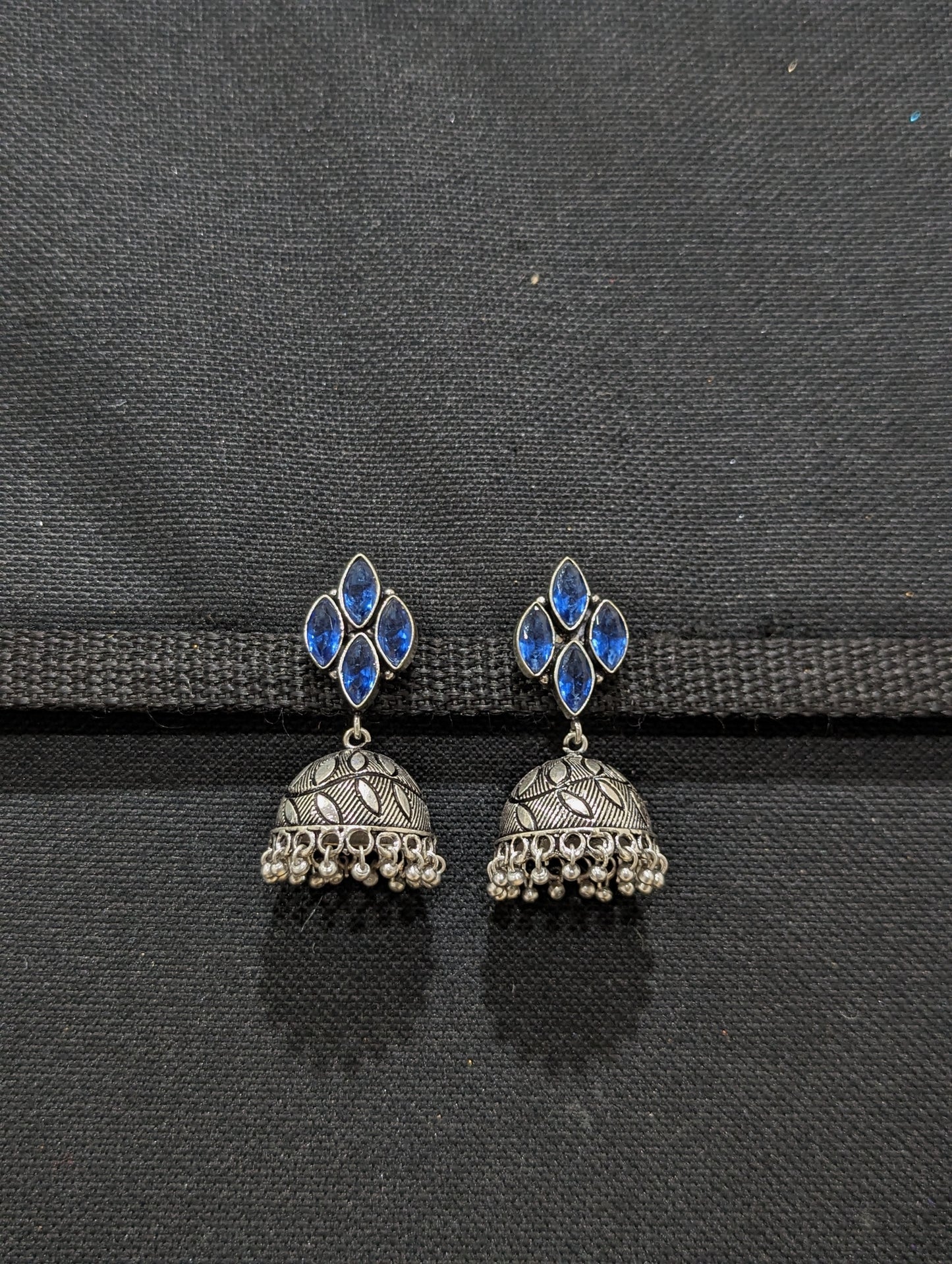 Oxidized silver CZ jhumka earrings - 2 designs