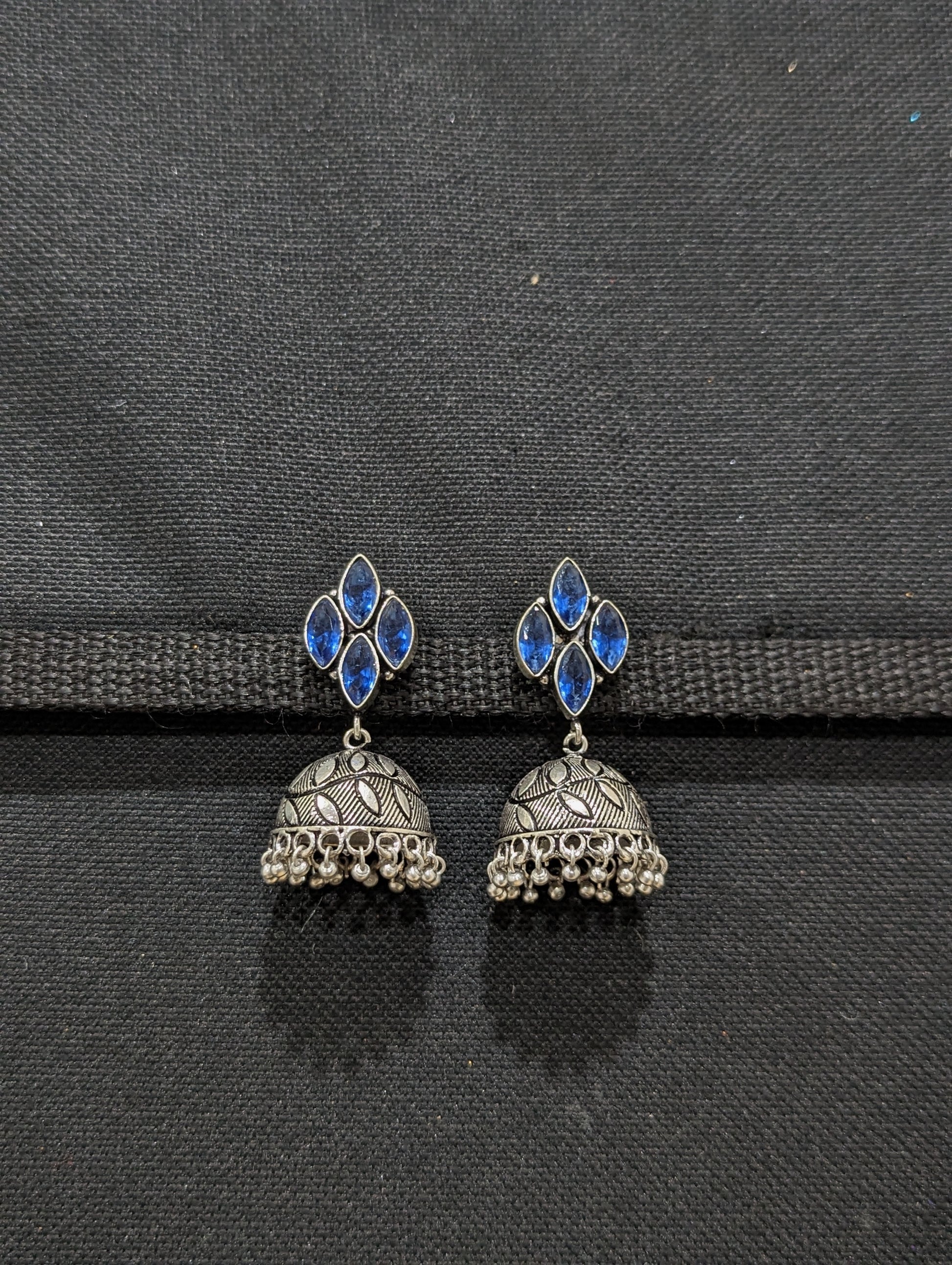 Oxidized silver CZ jhumka earrings - 2 designs - Simpliful