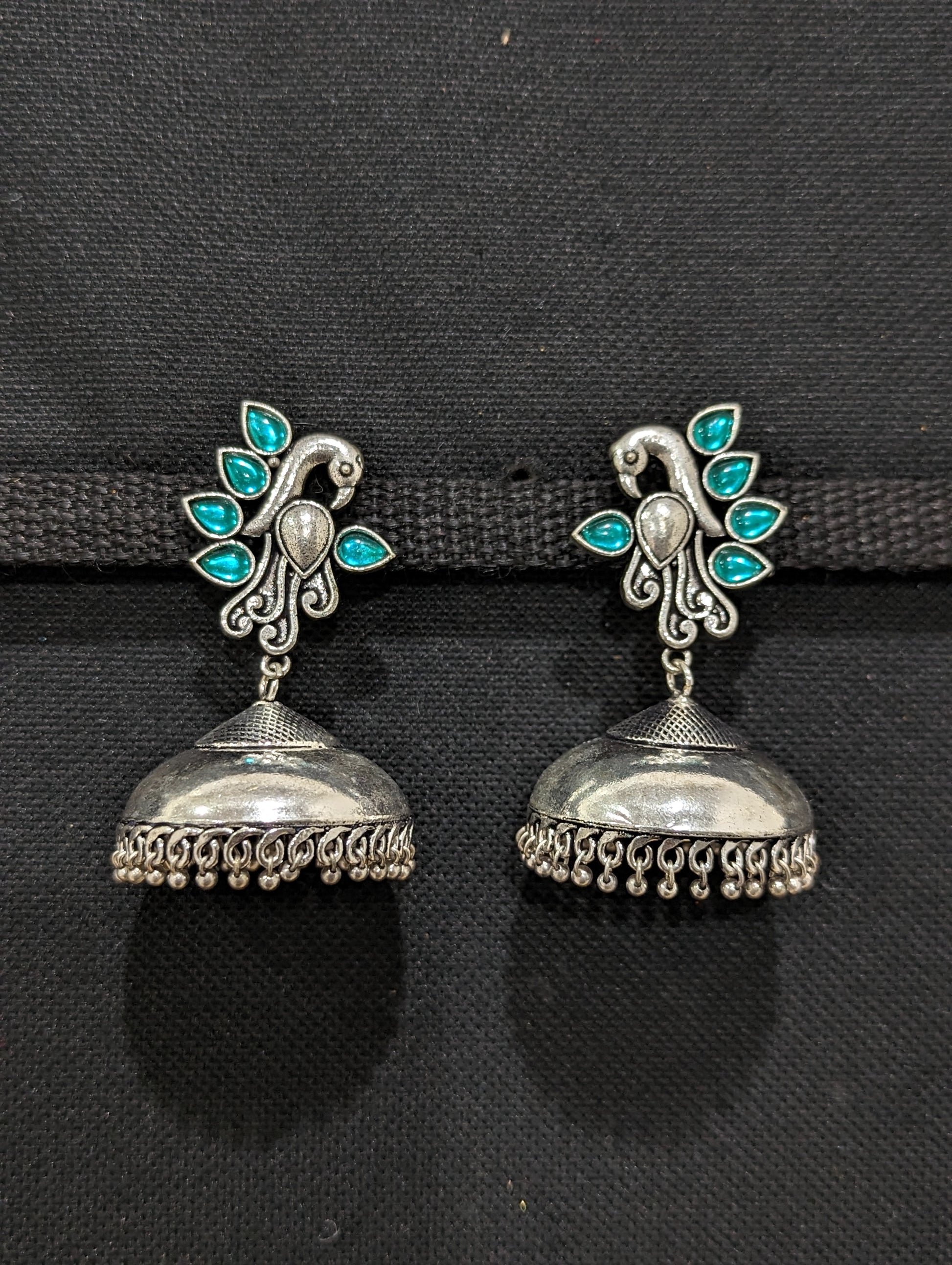 Oxidized silver colorful jhumka - 4 designs - Simpliful