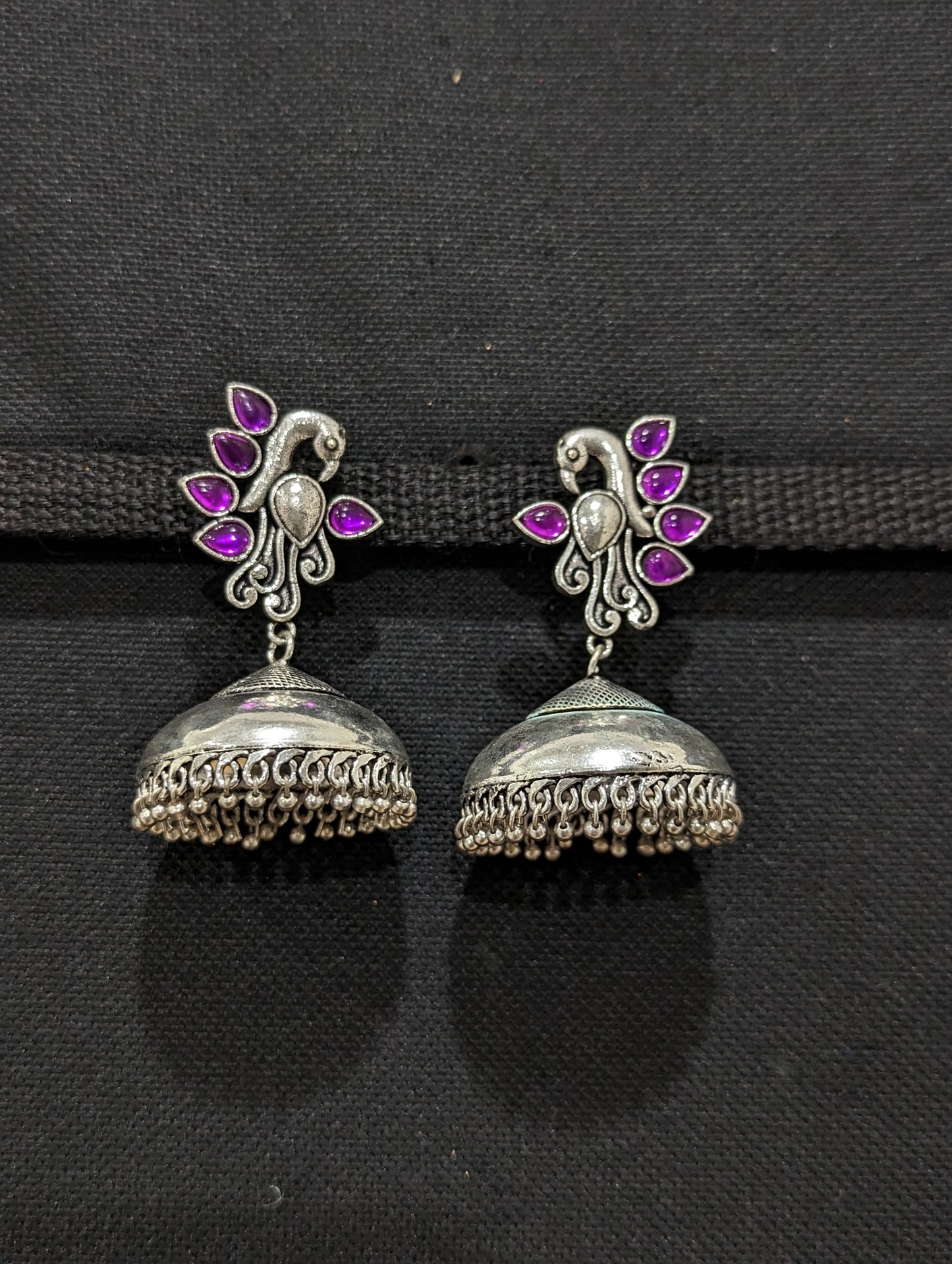 Oxidized silver colorful jhumka - 4 designs