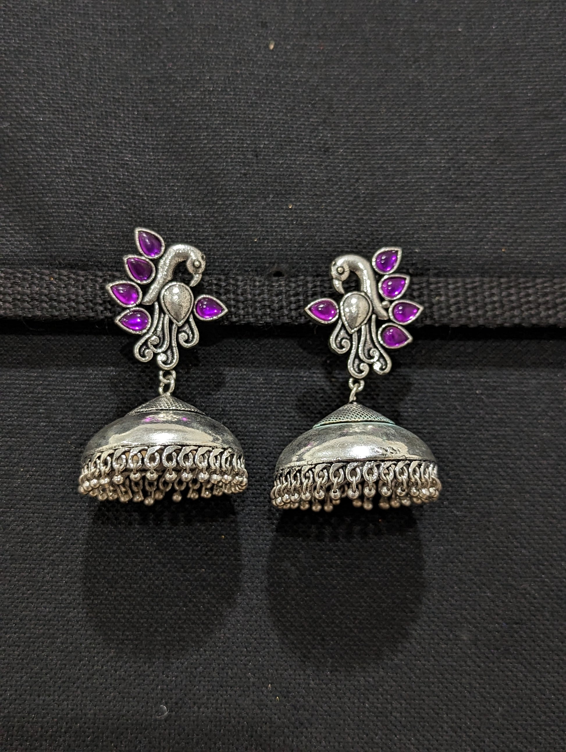 Oxidized silver colorful jhumka - 4 designs - Simpliful