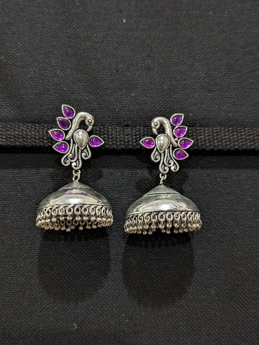 Oxidized silver colorful jhumka - 4 designs - Simpliful