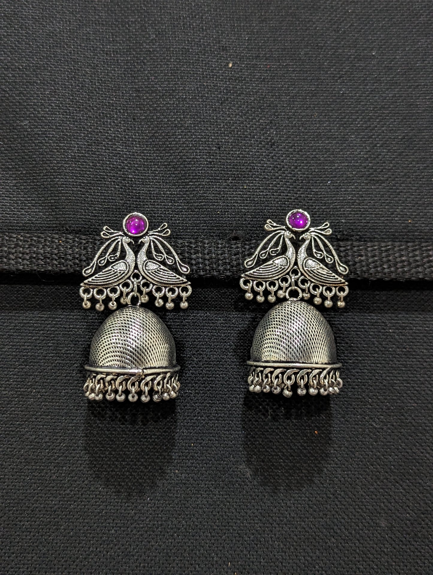 Oxidized silver colorful jhumka - 4 designs