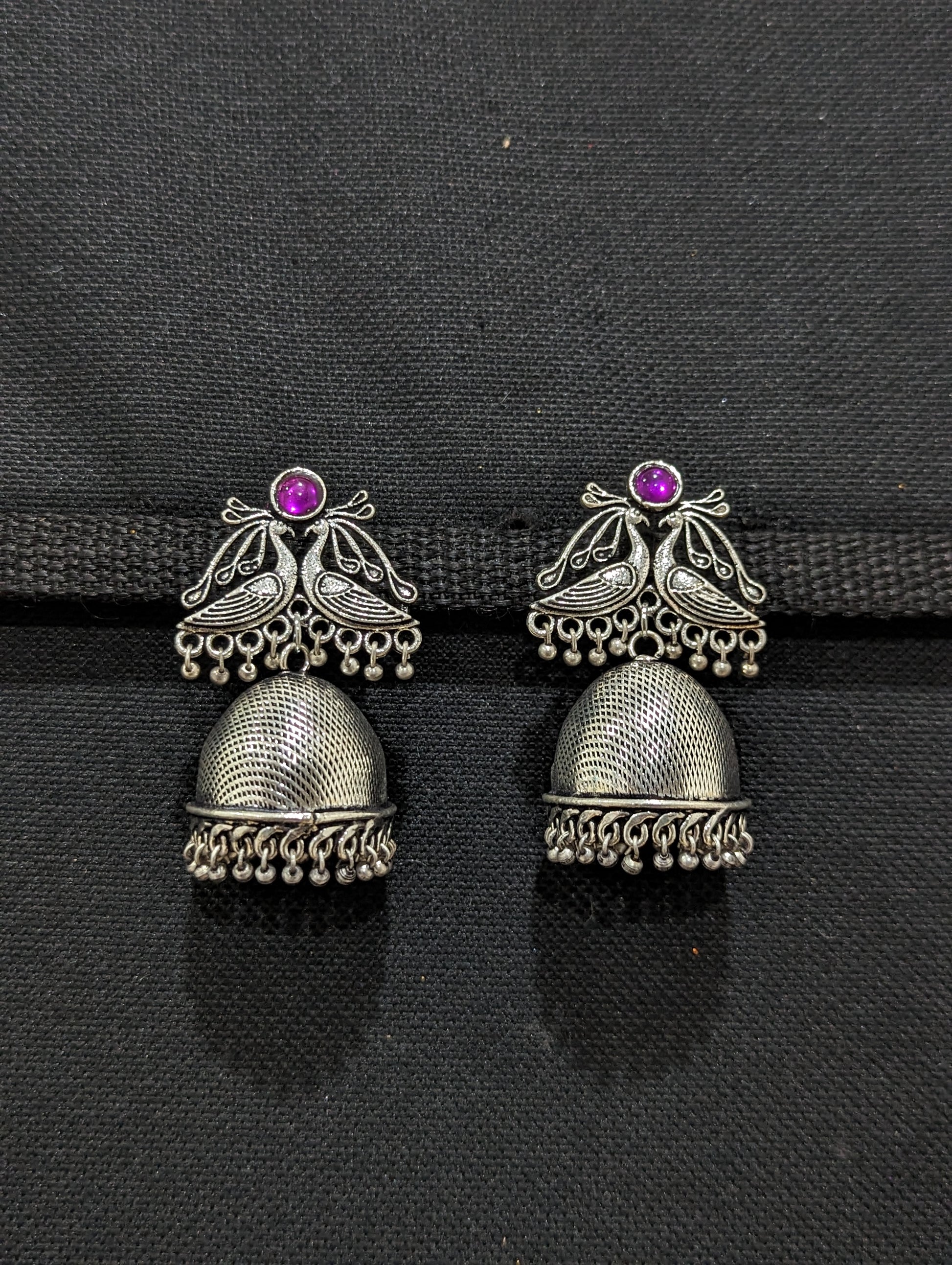 Oxidized silver colorful jhumka - 4 designs - Simpliful