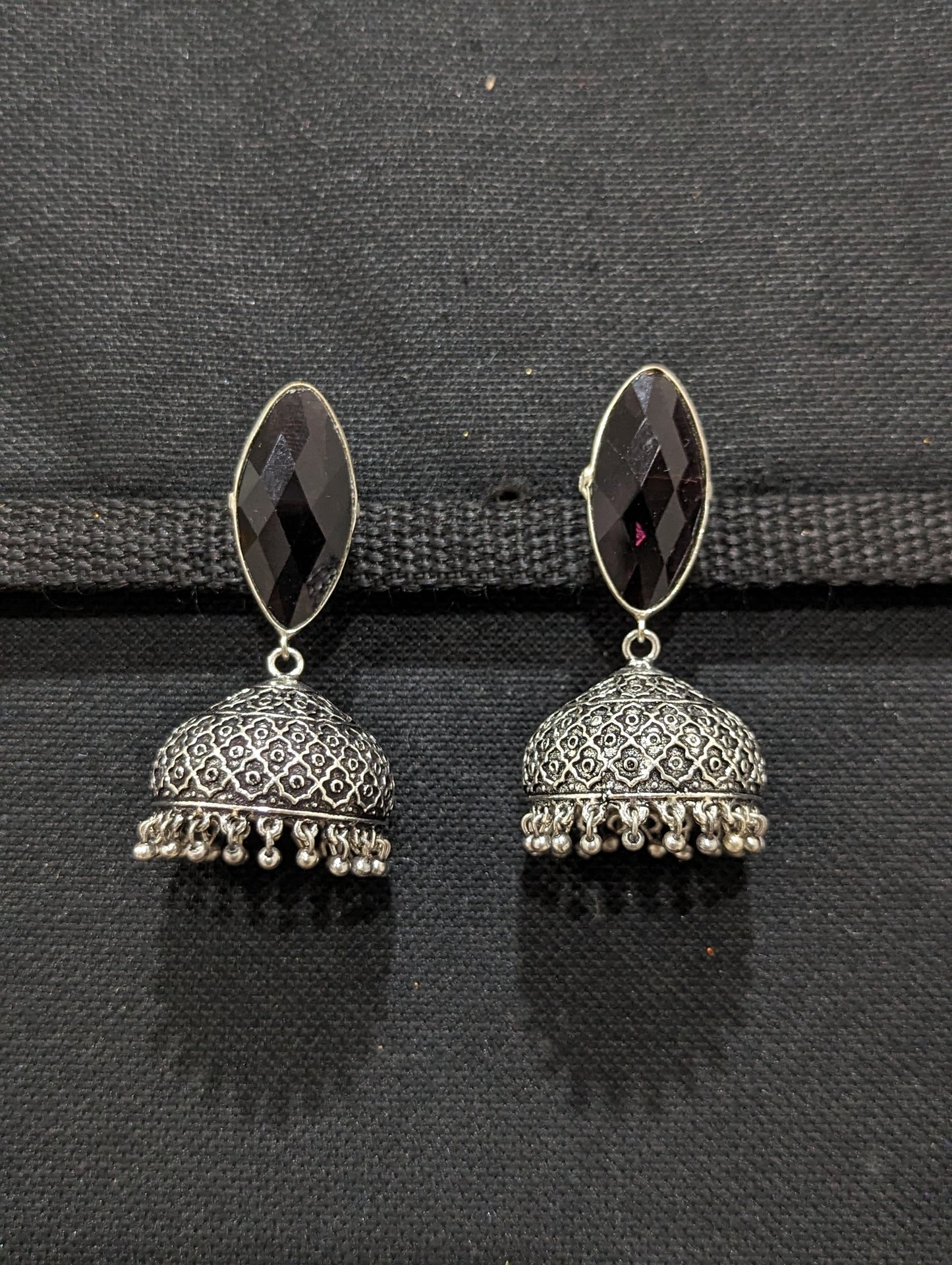 Oxidized silver colorful jhumka - 4 designs