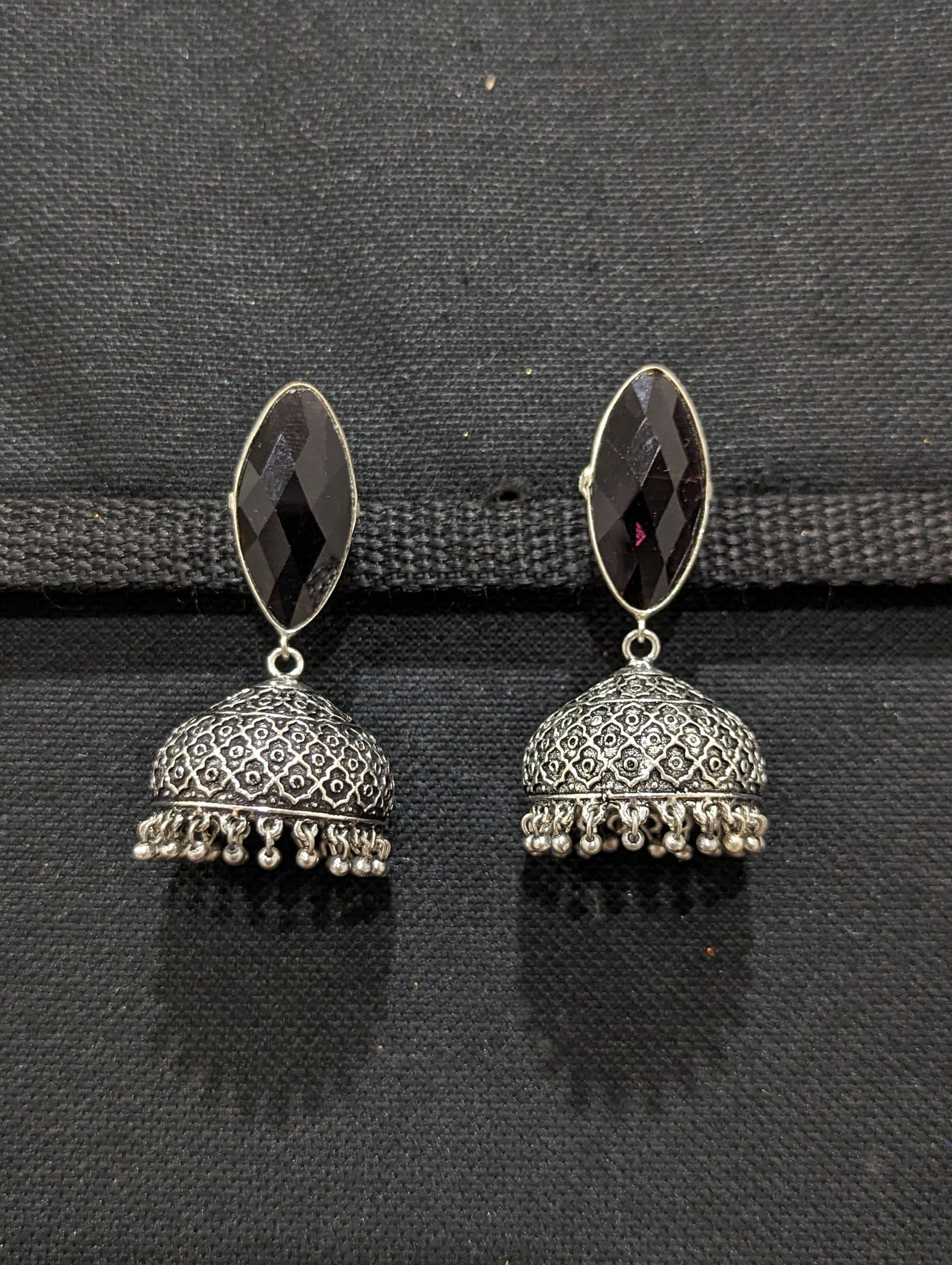 Oxidized silver colorful jhumka - 4 designs - Simpliful