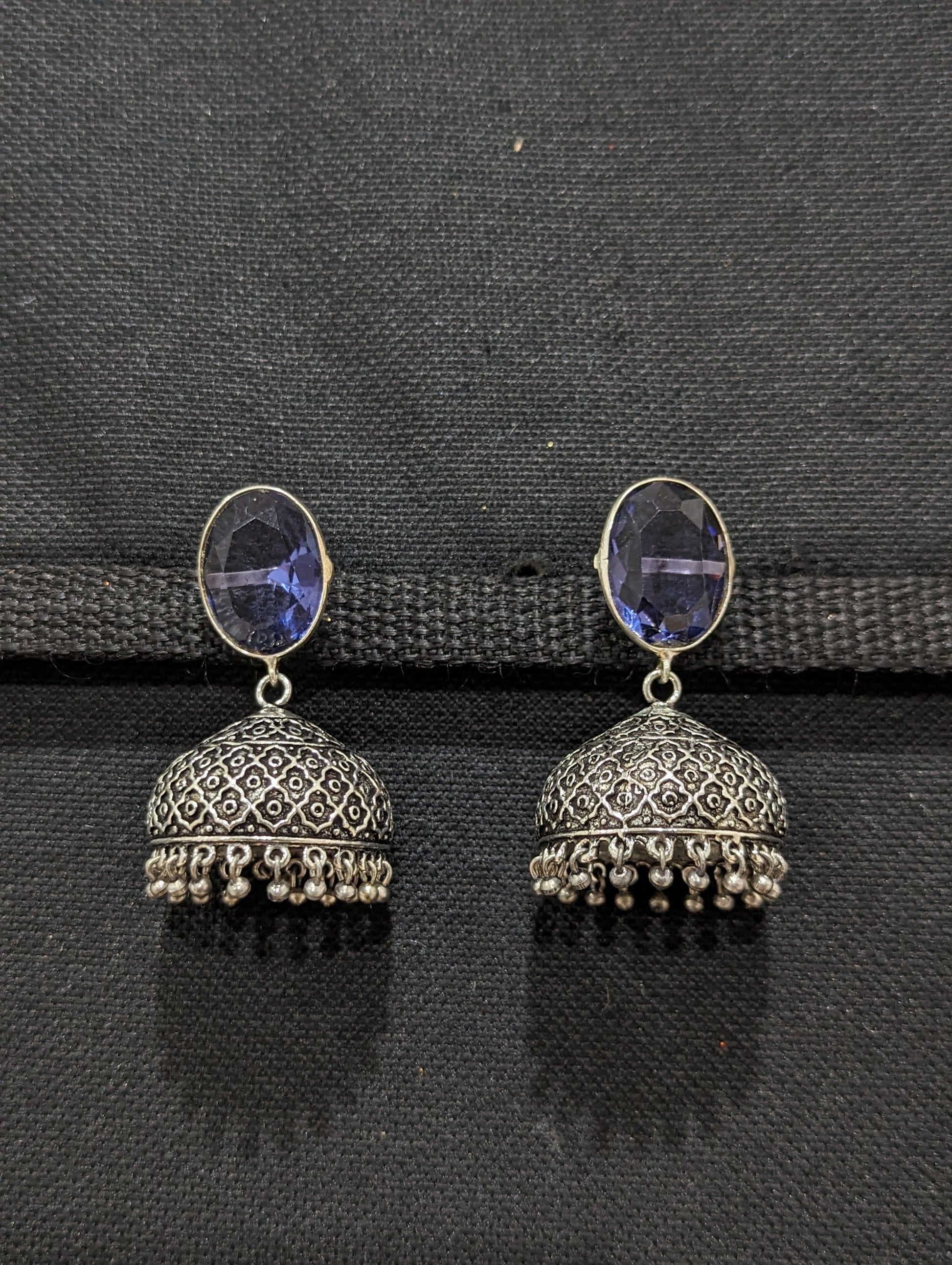 Oxidized silver colorful jhumka - 4 designs - Simpliful