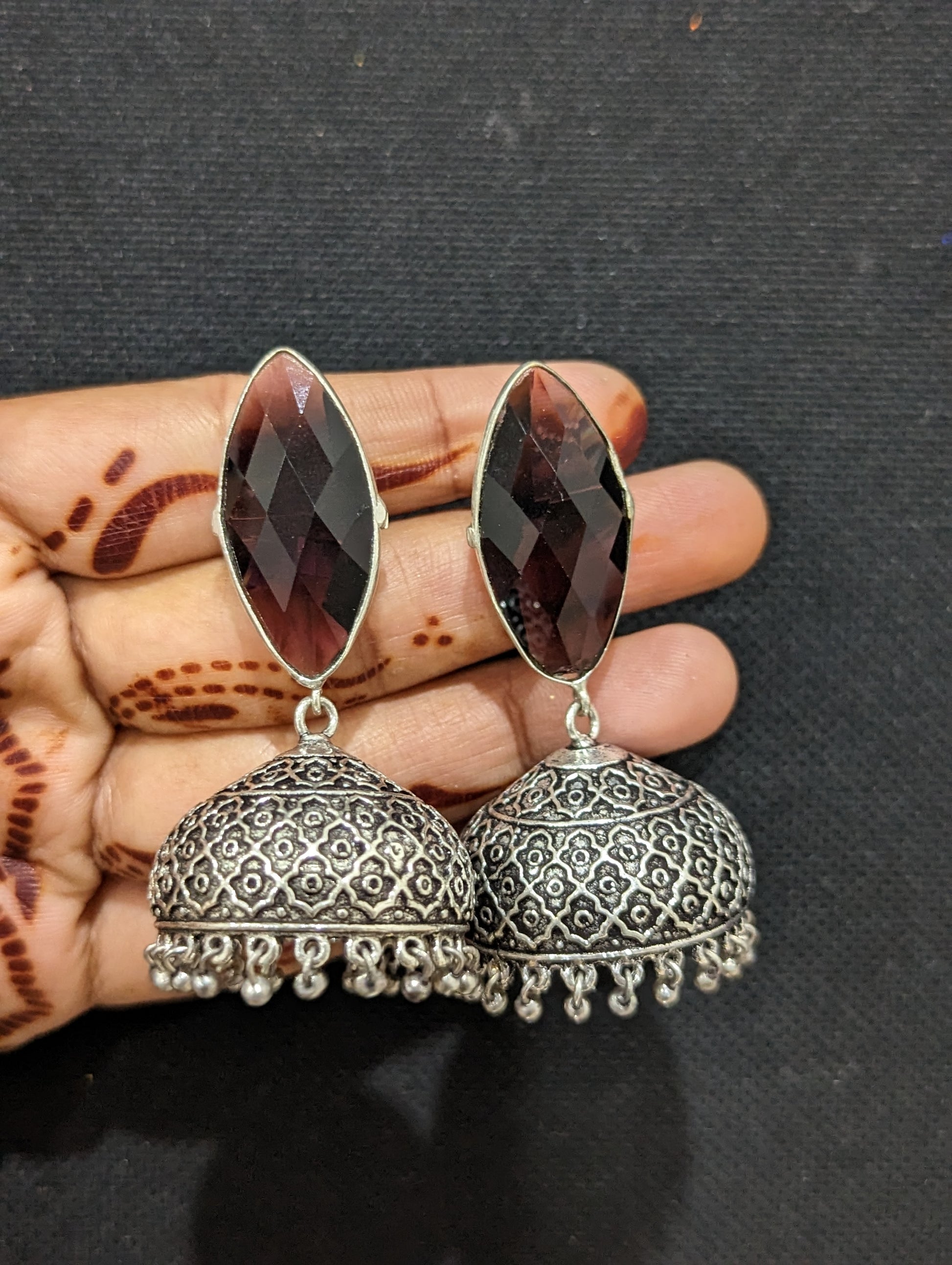 Oxidized silver colorful jhumka - 4 designs - Simpliful