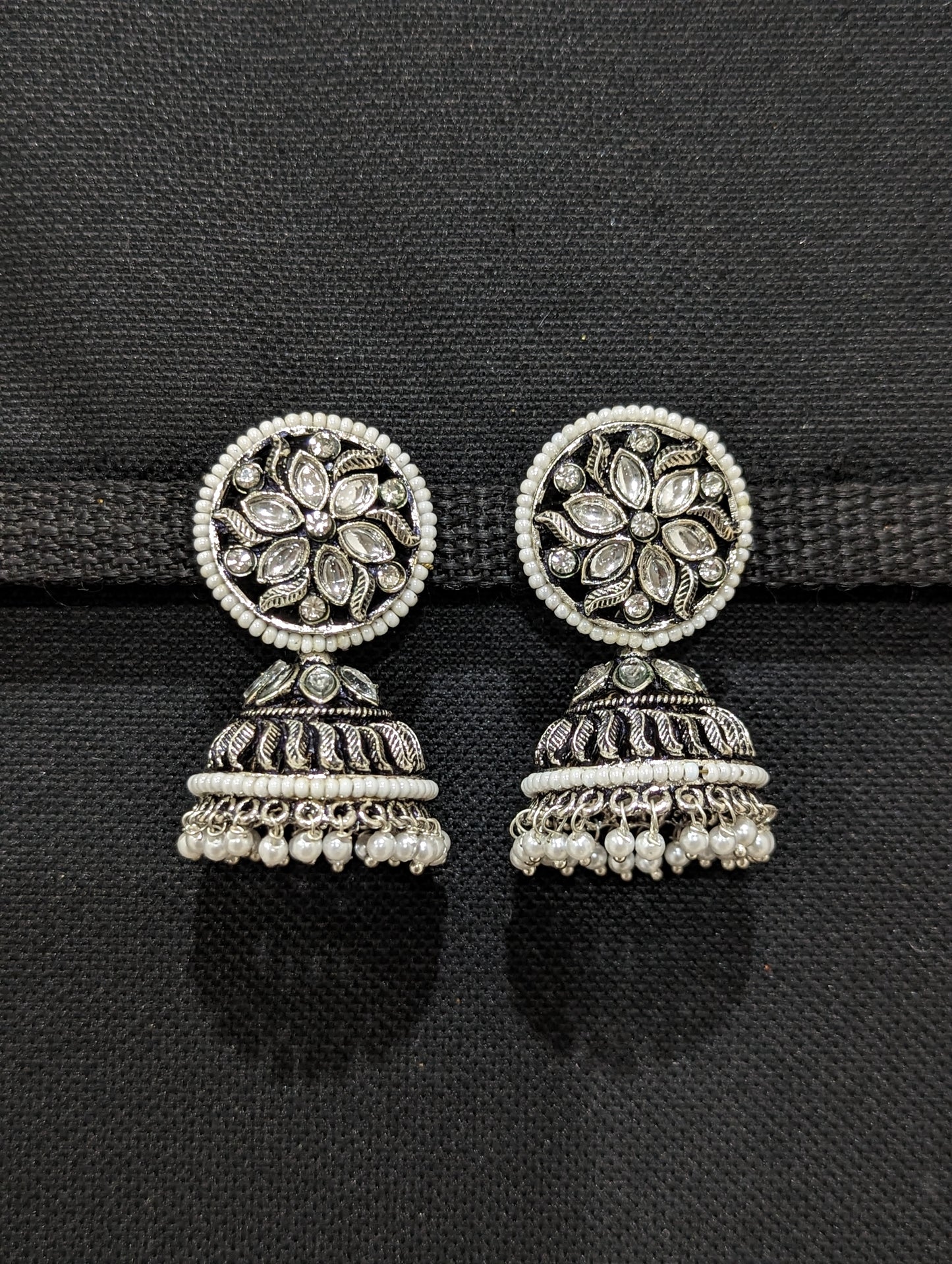 Oxidized silver Kundan stone jhumka - 2 designs