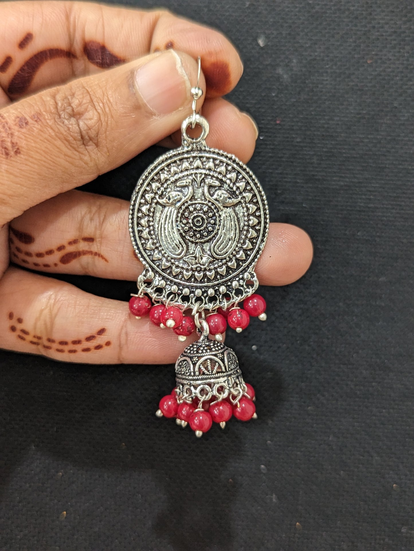 Oxidized silver beaded Long Earrings - 5 designs